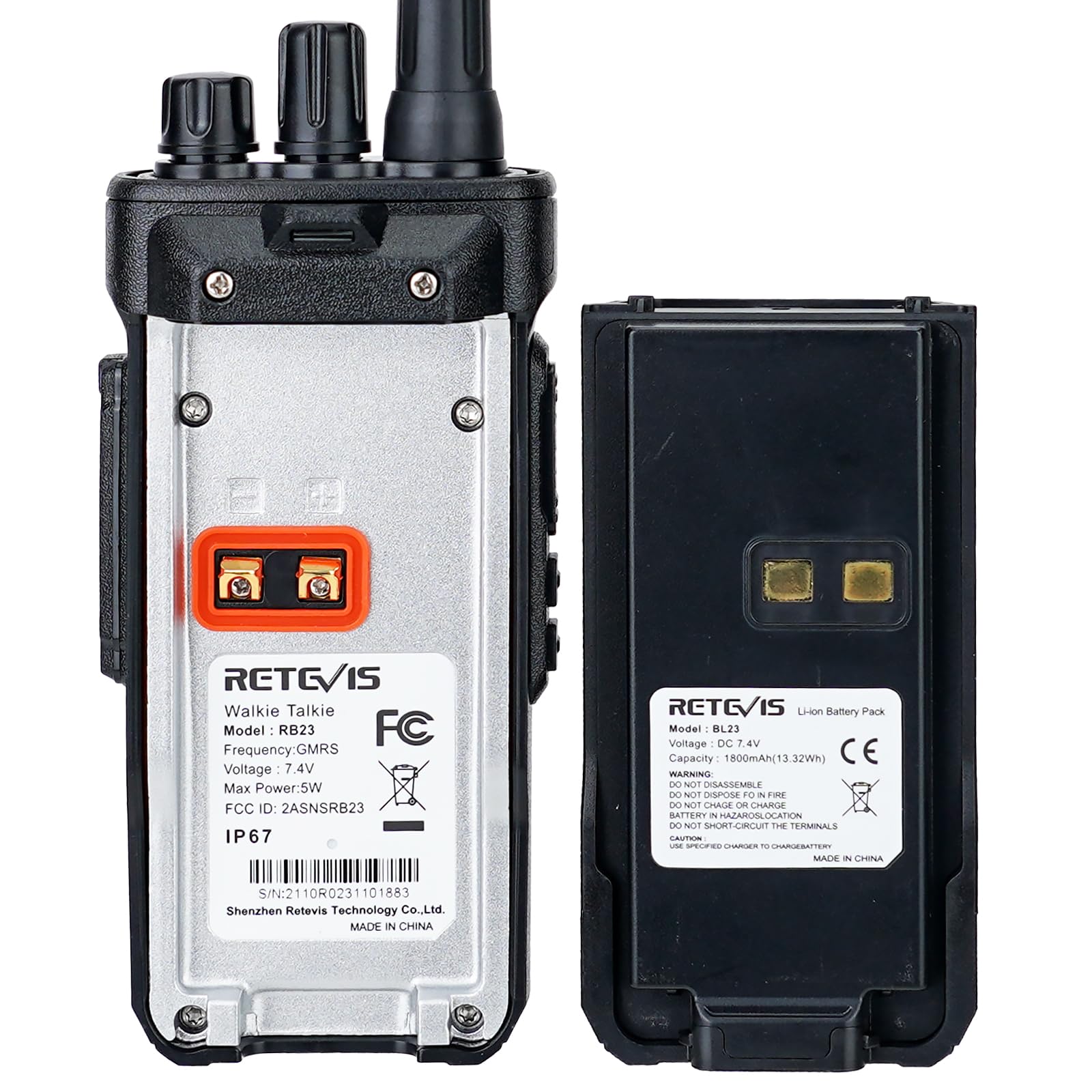 Retevis RB23 5W Long Range Waterproof Walkie Talkies (6 Pack) - IP66 Rated, 1800mAh Battery, High Power Two Way Radios with Earpiece & Mic Set - Ideal for Outdoor Adventures, Construction Sites, and Emergency Communication