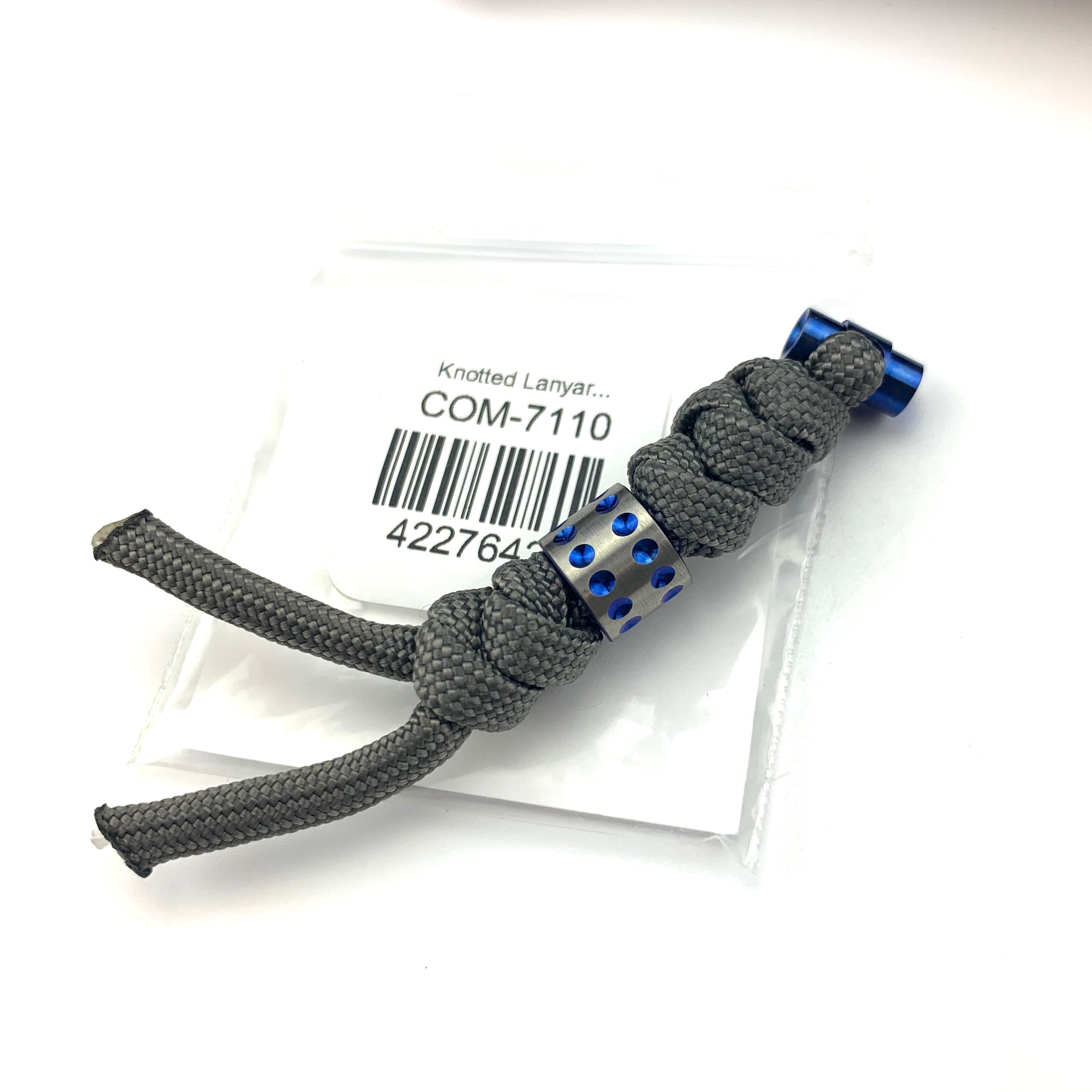 Chris Reeve Knives Charcoal Paracord Lanyard with Blue Dot Bead - Tactical Survival Rope for EDC, Camping & Outdoor Adventures