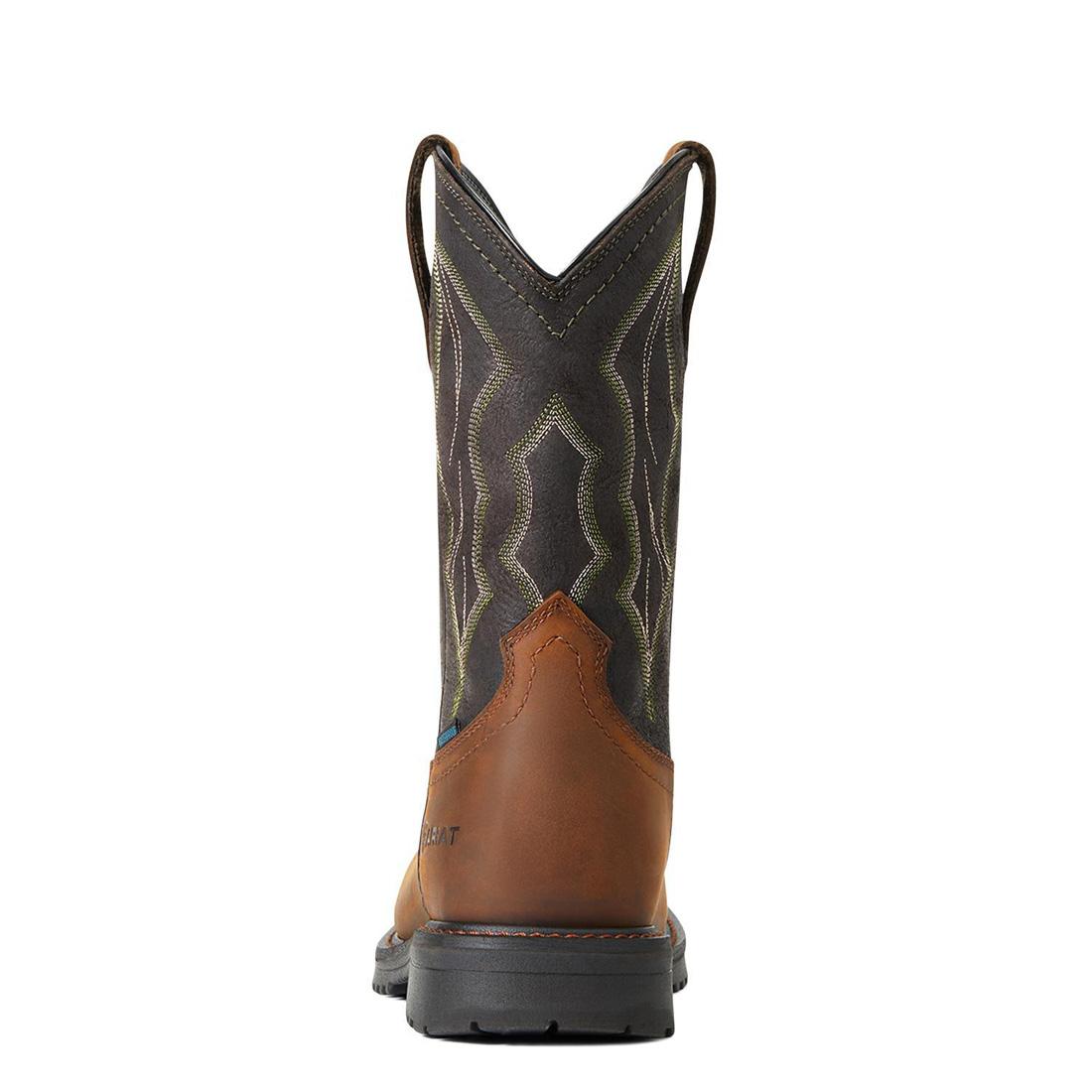 **RigTek Composite Toe Waterproof Work Boots for Men - Wide Square Toe, Distressed Brown - Ideal for Construction, Outdoor & Heavy Duty Jobs**