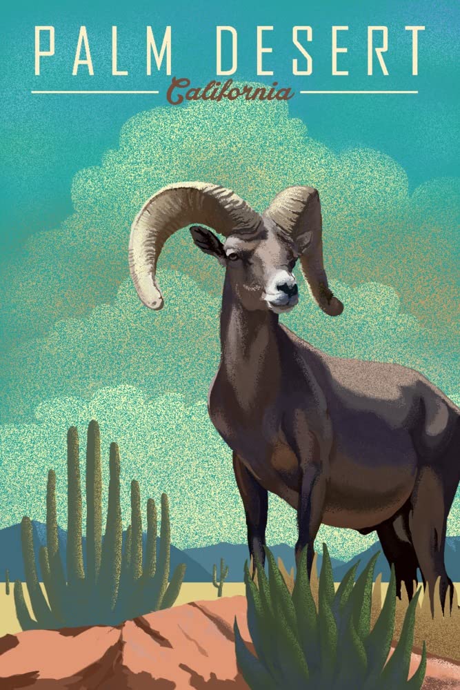 Bighorn Sheep Lithograph - 12x18 Wall Art Poster | Palm Desert California Wildlife Decor | Perfect for Living Room, Office & Home Decor