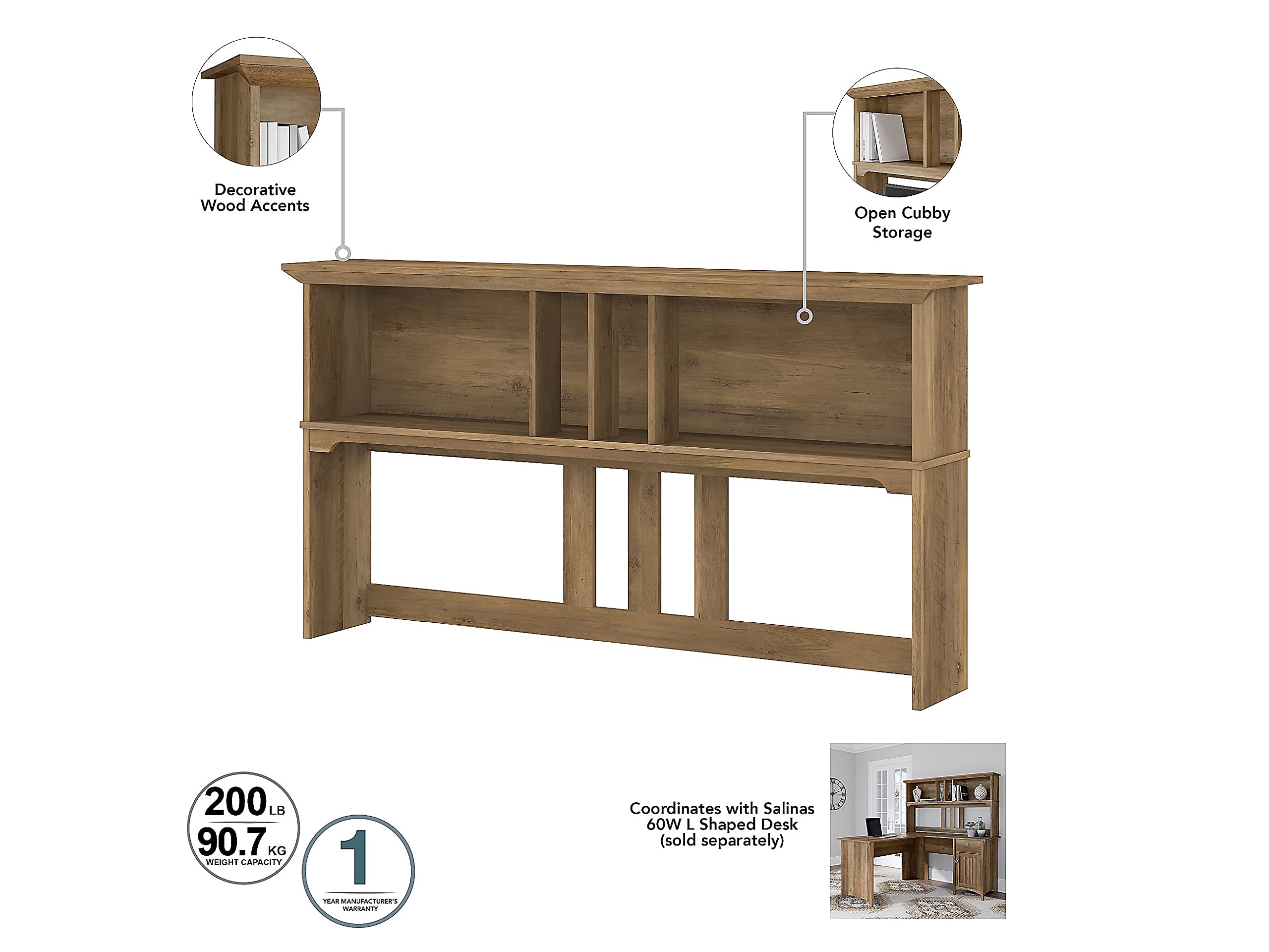 Bush Furniture Salinas L-Shaped Desk with Hutch - Reclaimed Pine Study Table with Drawers & Cabinets | Home Office Computer Work Desk with Storage | Perfect for Small Spaces, Remote Work & Gaming Setup
