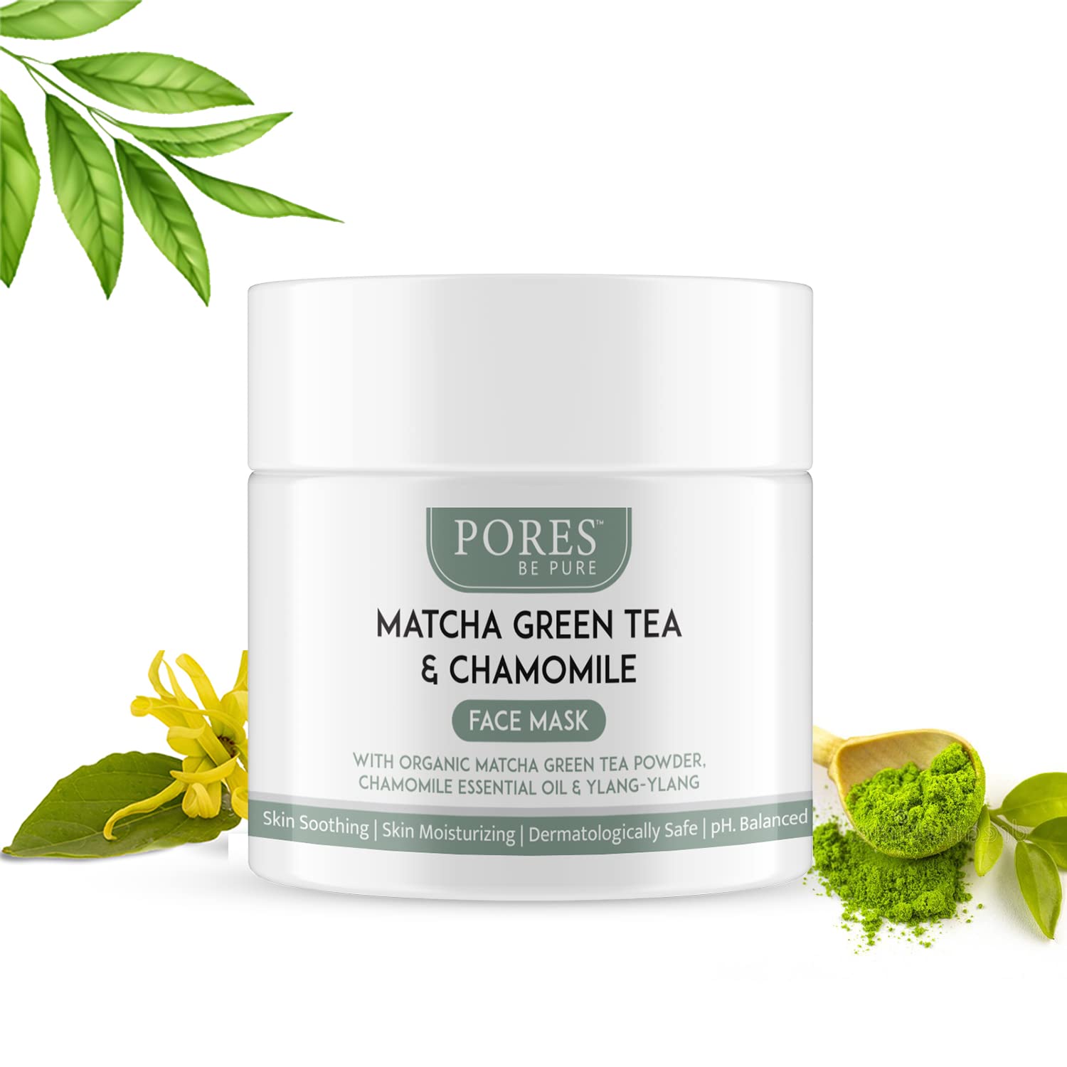 Pores Be Pure Matcha Green Tea & Chamomile Face Mask - 100g pH Balanced Facial Treatment for Glowing, Soothing & Moisturizing Skin | Unisex Skincare | Perfect for Daily Use, Spa Days & Relaxation