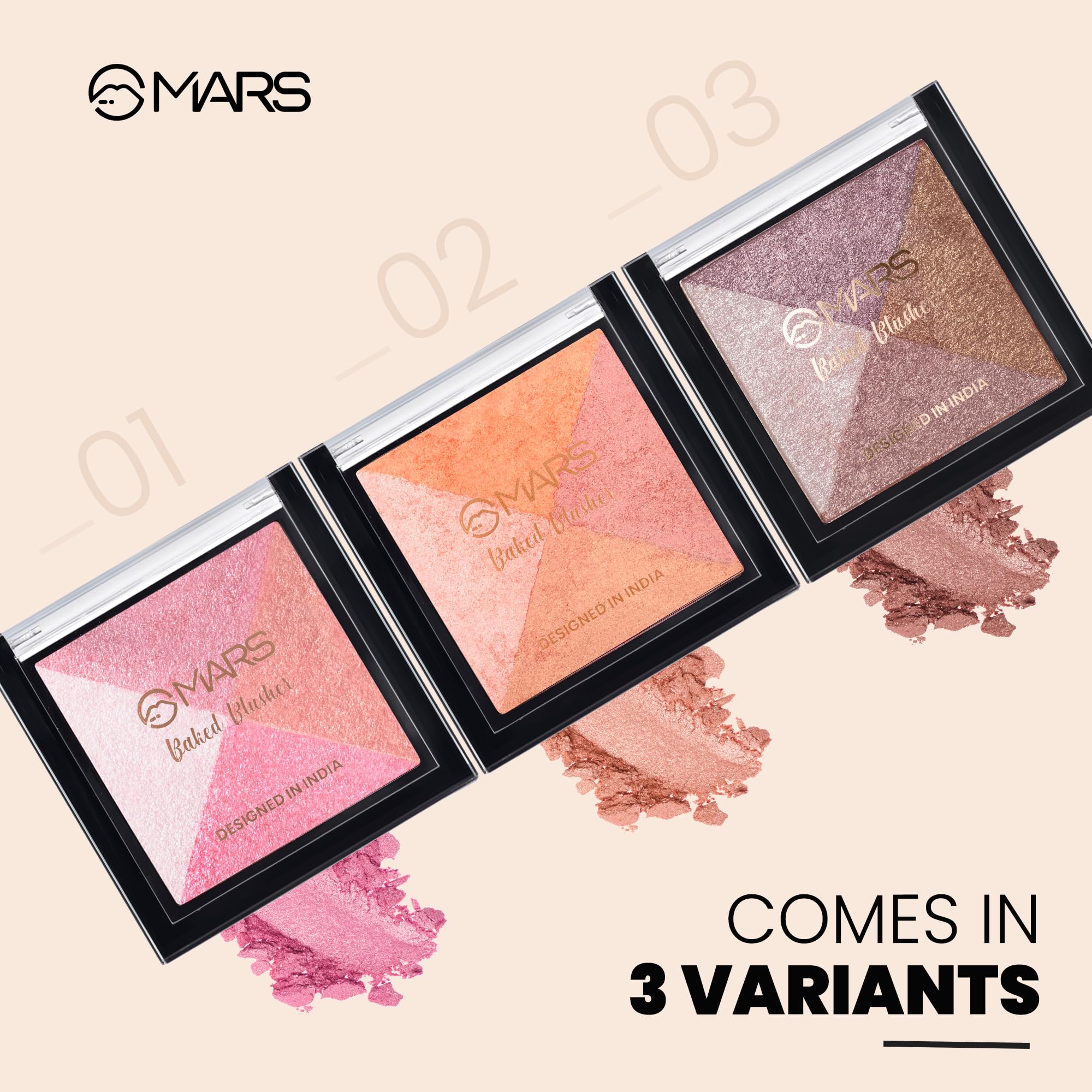 MARS Baked Blusher & Highlighter Palette - Radiant Glow, Long-Lasting Face Makeup (6g, Shade-02) | Perfect for Everyday Wear & Special Occasions
