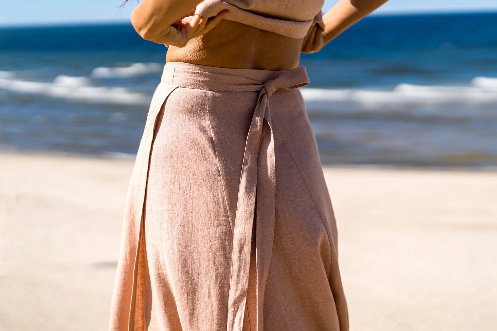 Powder Blue Linen Maxi Skirt for Women - Boho Wrap Beach Skirt with Side Slit | Perfect for Summer Vacations, Beach Getaways & Casual Outings