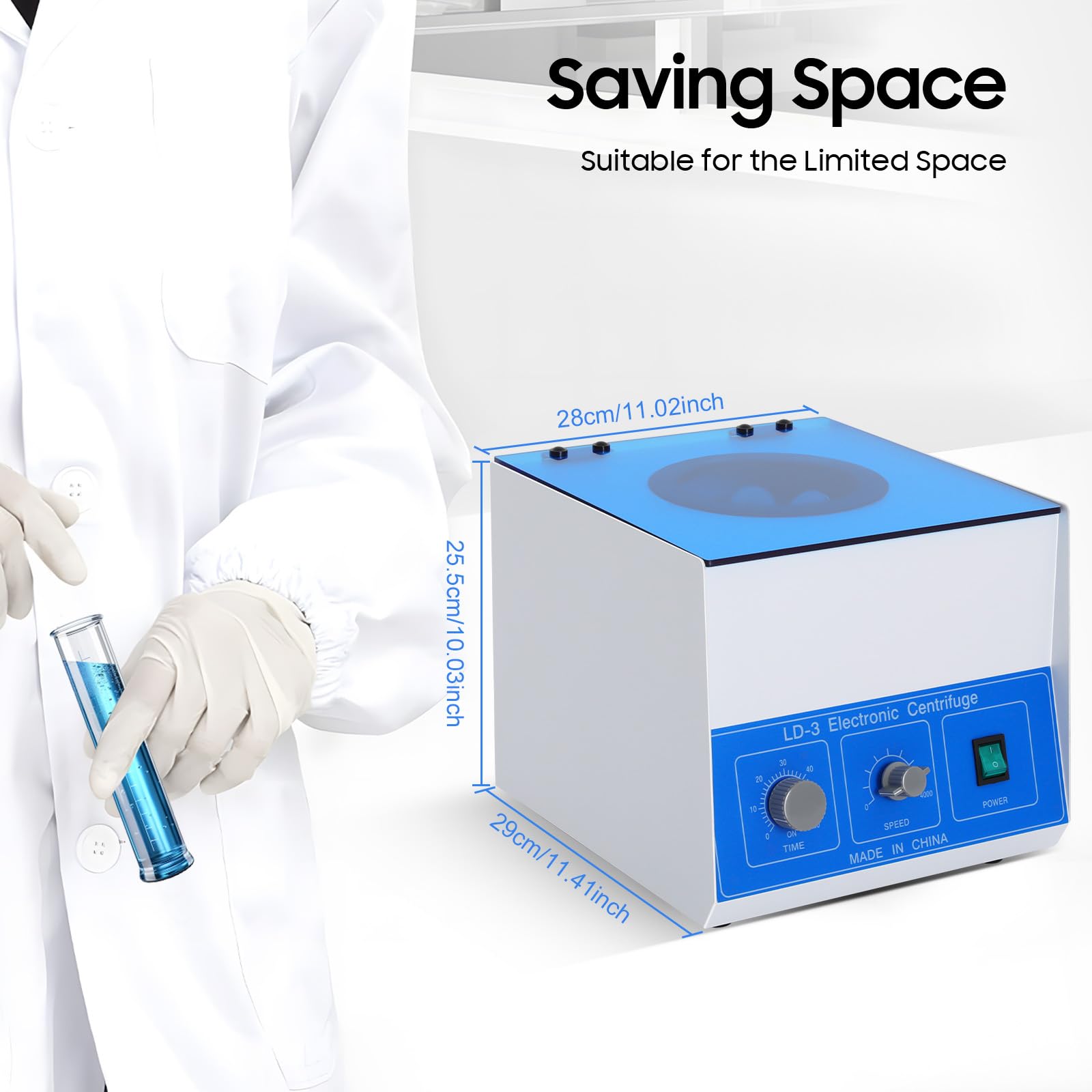 LD-3 Benchtop Electric Centrifuge Machine - 4000 RPM Speed Control with Timer for Lab Routine Testing | Ideal for Blood Sample Separation, DNA Extraction & Medical Research