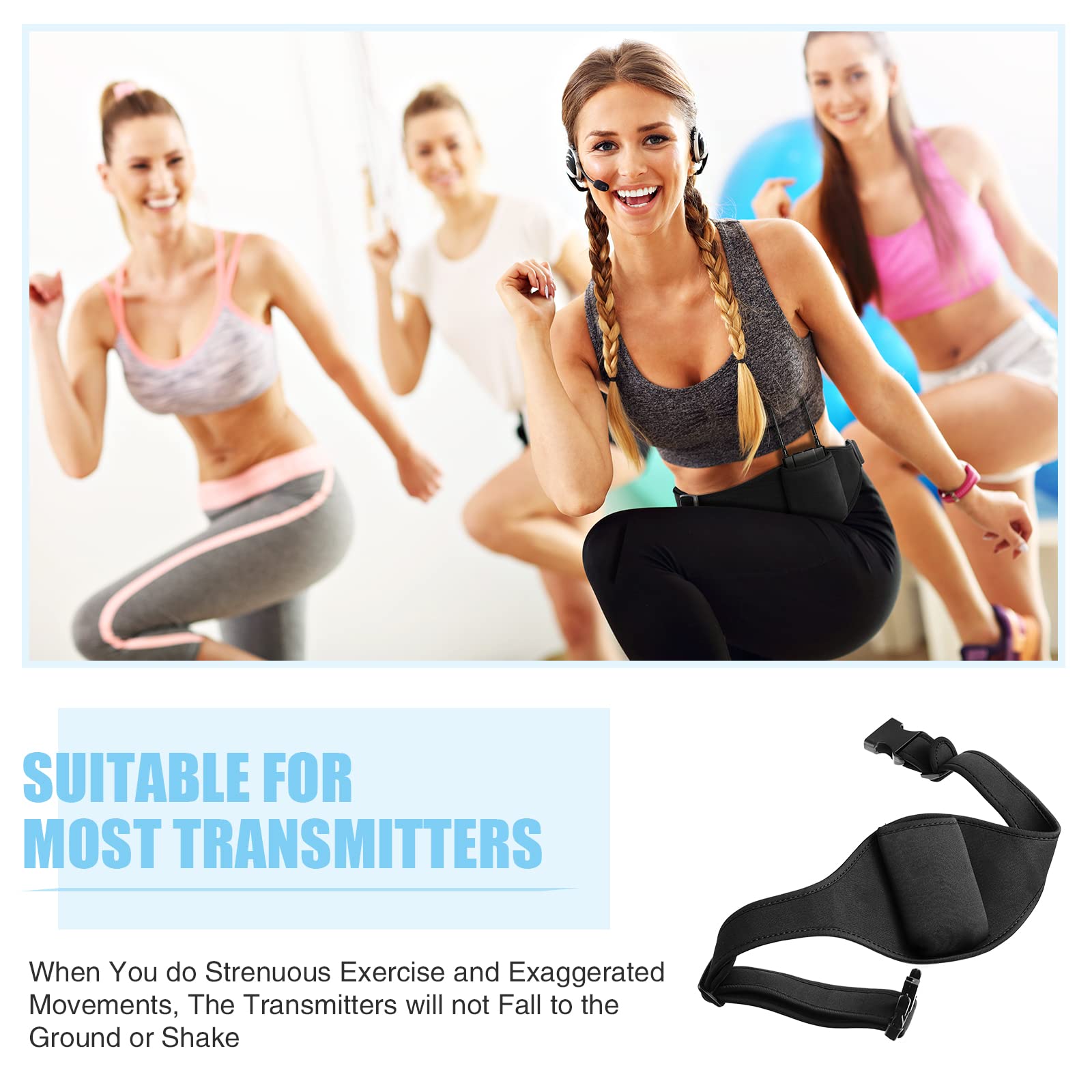 Adjustable Fitness Microphone Belt - Black Wireless Mic Strap for Instructors & Trainers | Perfect for Gym, Yoga, and Group Fitness Classes