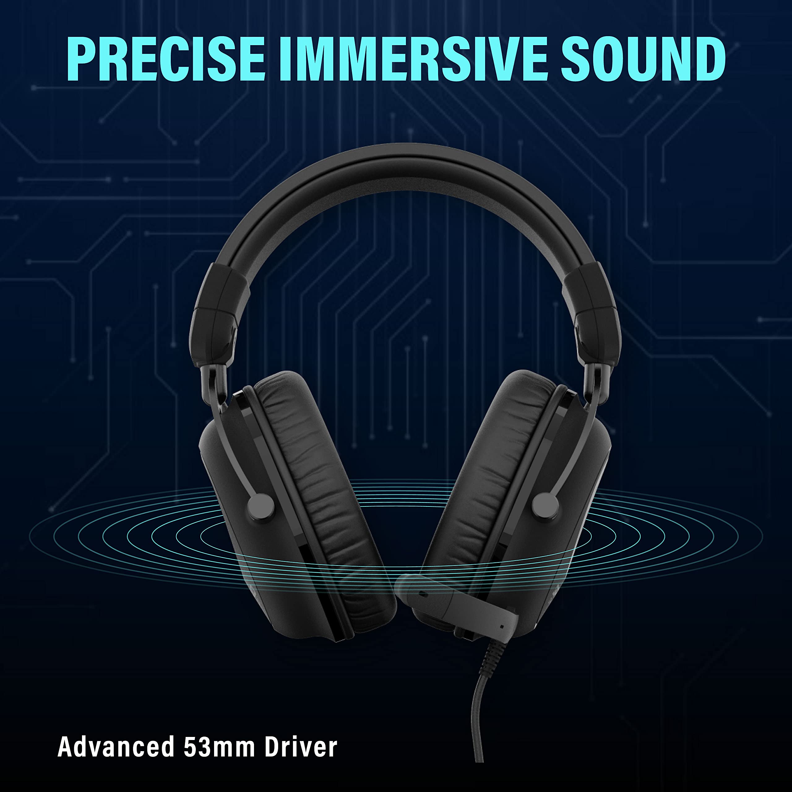 Qpad QH-700 Gaming Headset - Wired Stereo Headphones with Noise Cancelling Mic for PC, PS4, Xbox - Premium Black Gaming Headphones for Streaming, Esports & Online Gaming