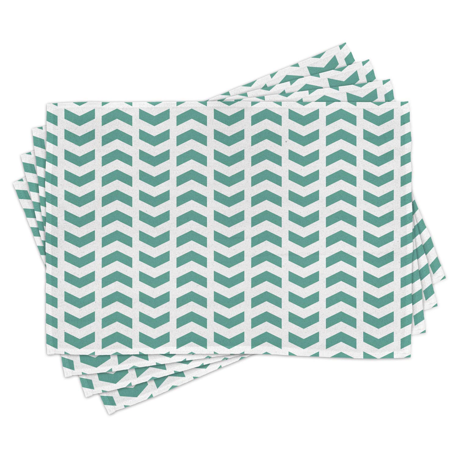 Ambesonne Mint Place Mats Set of 4 - Modern Boho Chevron Pattern Washable Fabric Placemats for Dining Table & Kitchen Decor - Teal White Abstract Design - Perfect for Dinner Parties, Holiday Gatherings & Everyday Use