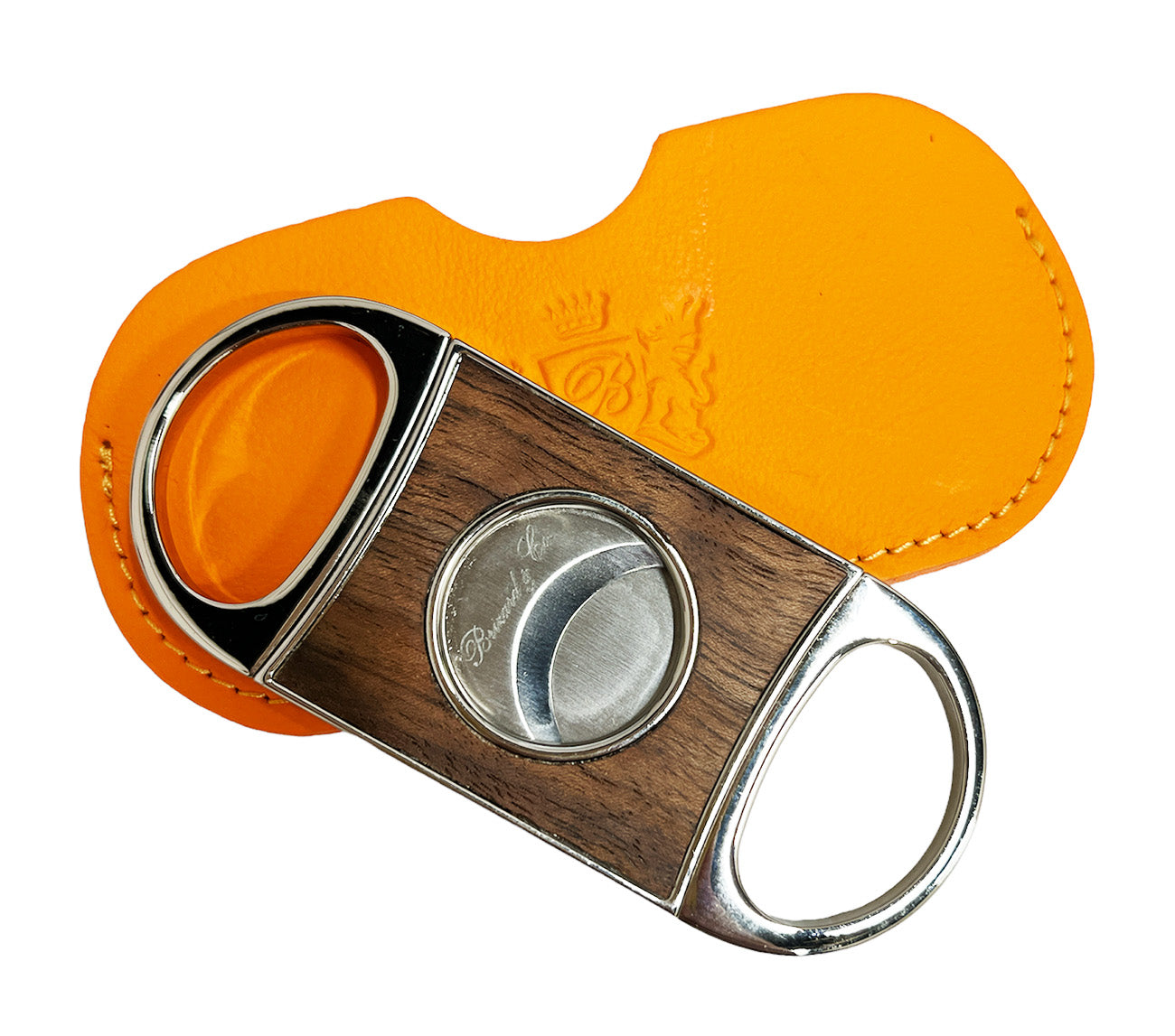 Premium Brizard & Co Double Guillotine Series II Cigar Cutter - Curly Walnut & Racing Orange Finish | Perfect for Cigar Aficionados, Gifts & Luxury Smoking Accessories