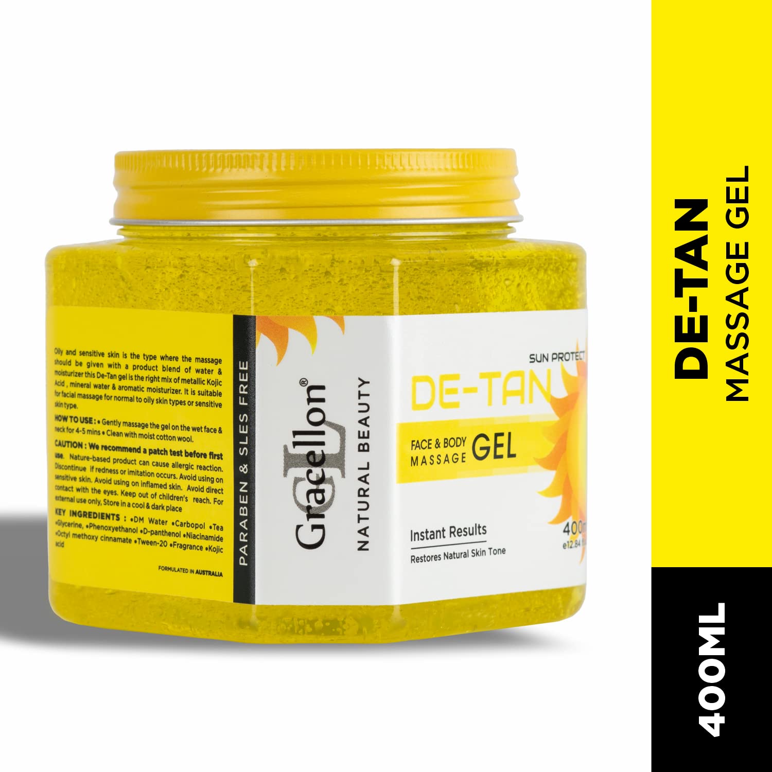 Gracellon De-Tan Face & Body Massage Gel - Brightening & Exfoliating Treatment for Glowing Skin | Perfect for Spa Days & At-Home Skincare Routines