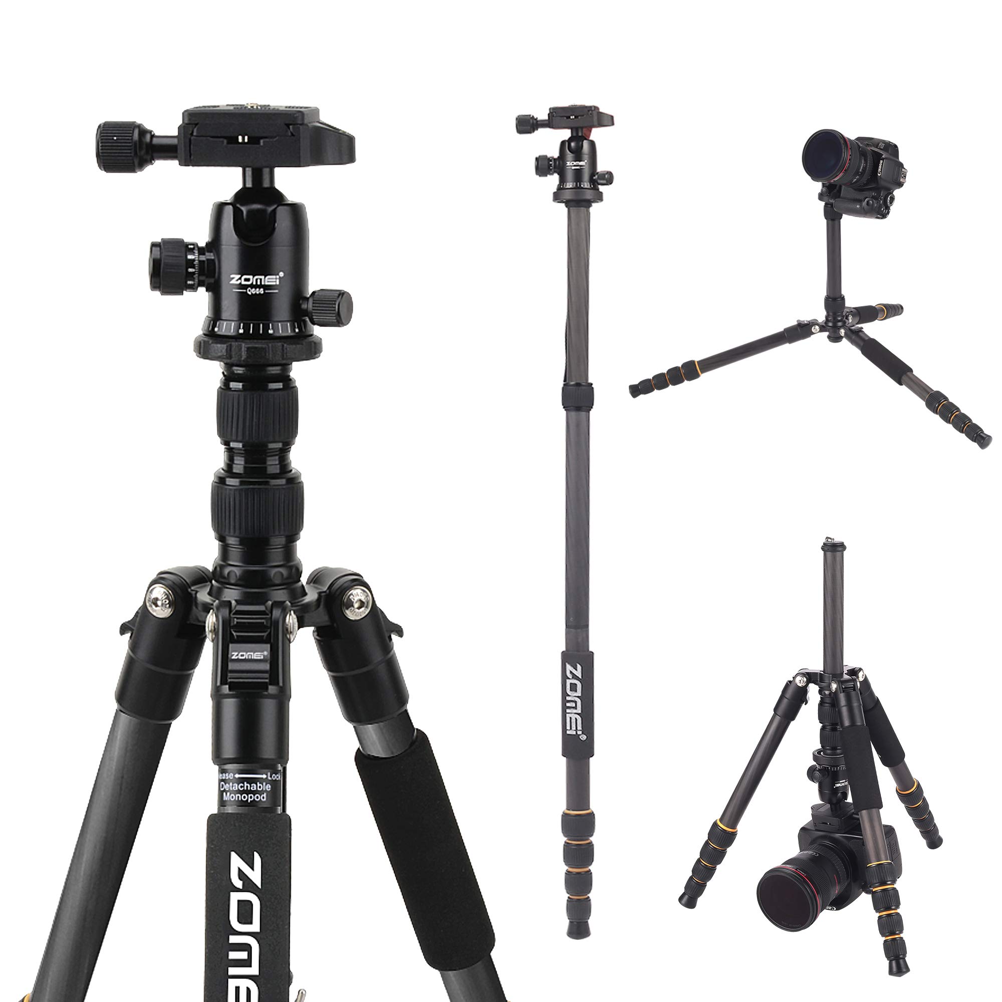 ZOMEI Q666C Carbon Fiber Tripod - Heavy Duty & Lightweight Travel Tripod with 360° Ball Head - Compact Camera Stand for Canon, Sony, Nikon DSLR - Perfect for Travel, Photography & Vlogging