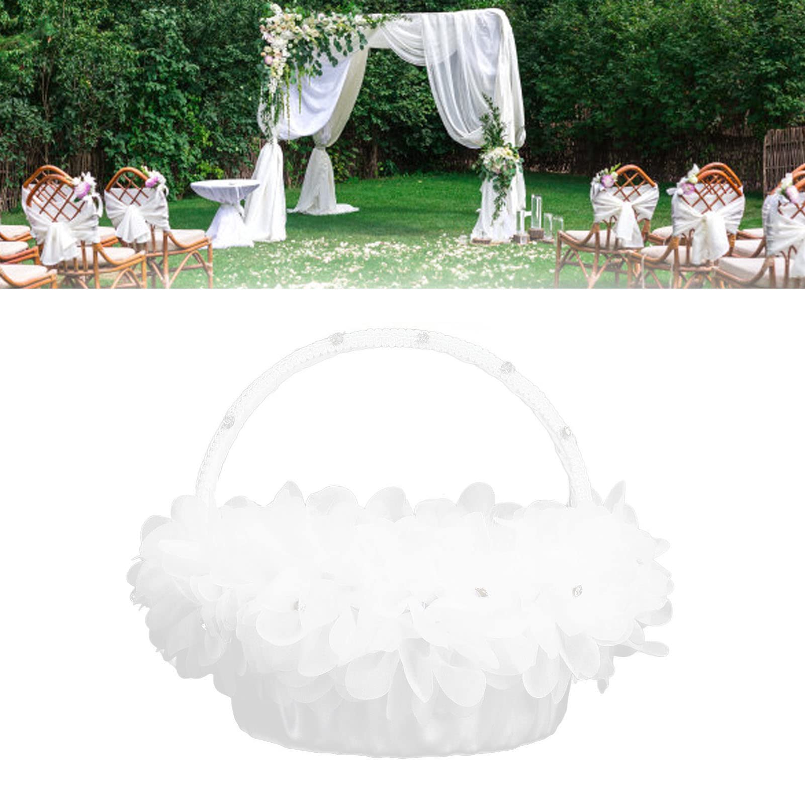 Elegant Lace Flower Girl Basket with Ostrich Feathers - Wedding Party Photography Props for Bridal Shower, Flower Girls & Ceremony Decor