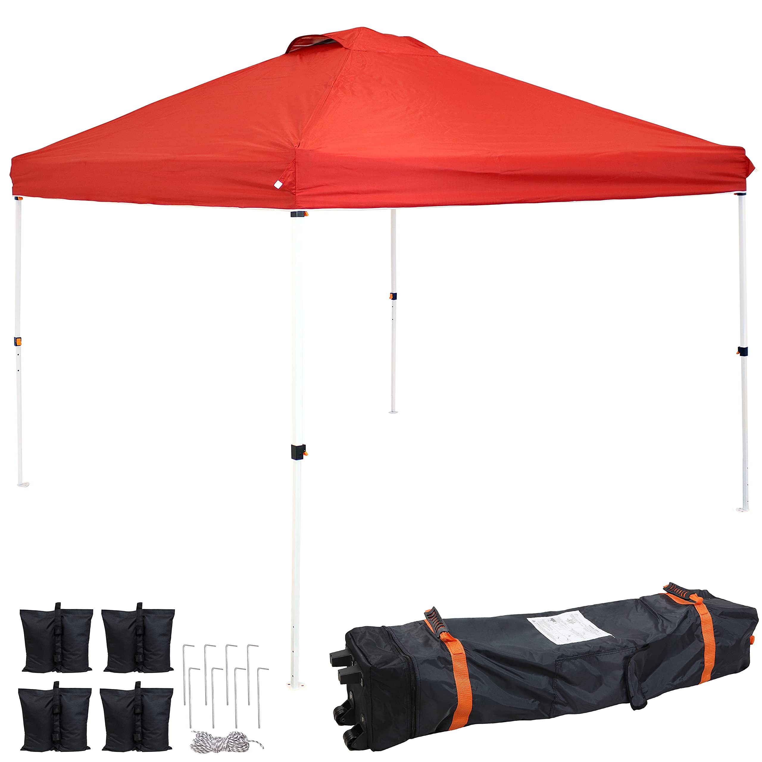 Sunnydaze 10x10 Foot Premium Pop-Up Canopy Tent with Rolling Carry Bag & Sandbags - Straight Leg Folding Shade Shelter - Red - Perfect for Outdoor Events, Beach, Camping, Picnics, and Backyard Parties