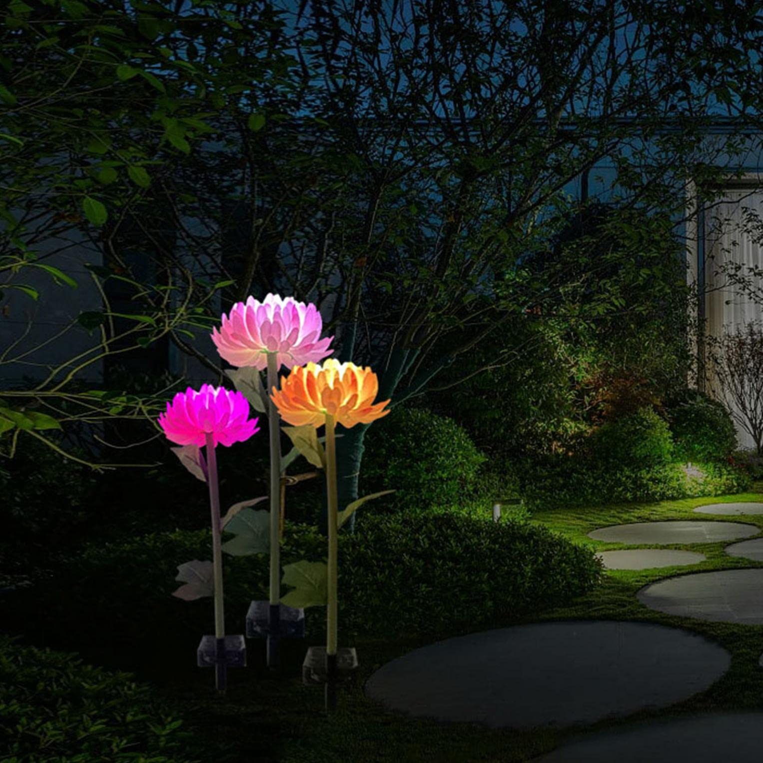 BYCZ 2-Pack Solar Chrysanthemum Flower Lights Outdoor - Waterproof LED Solar Powered Garden Lights for Pathway, Patio, Lawn, Yard, Porch & Walkway | Perfect for Landscape Decoration, Evening Ambiance & Outdoor Parties
