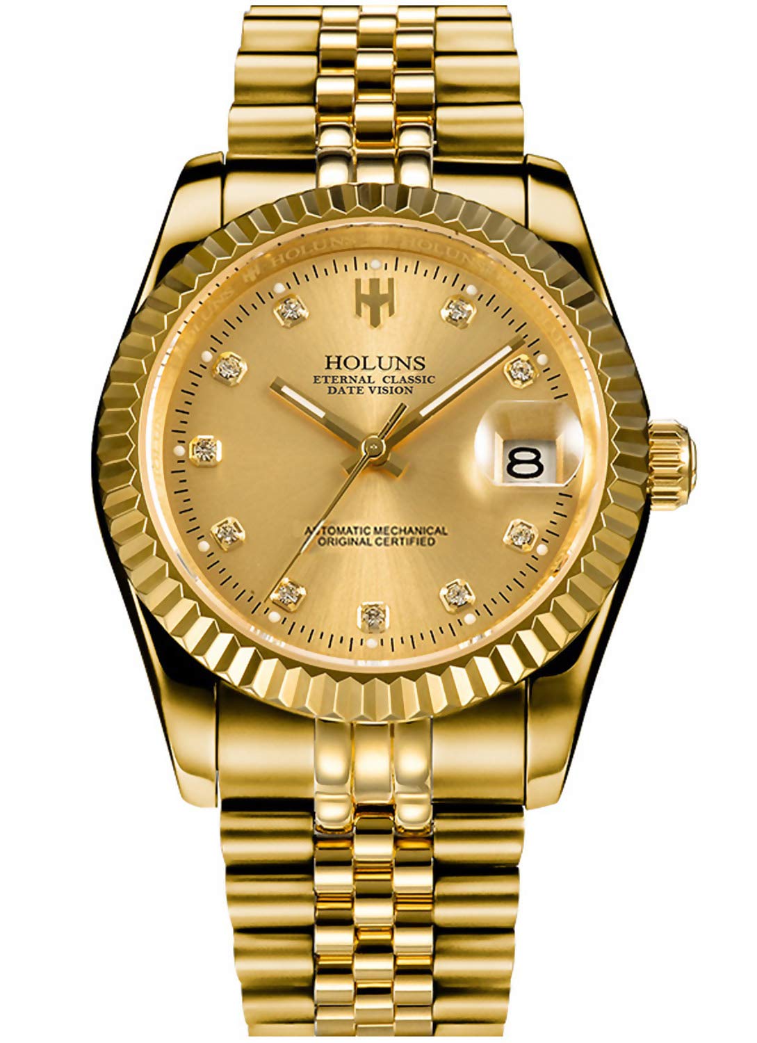 Luxury Men's Automatic Mechanical Gold Watch - Self-Winding, Sapphire Crystal, Waterproof Dress Watch for Business & Formal Occasions