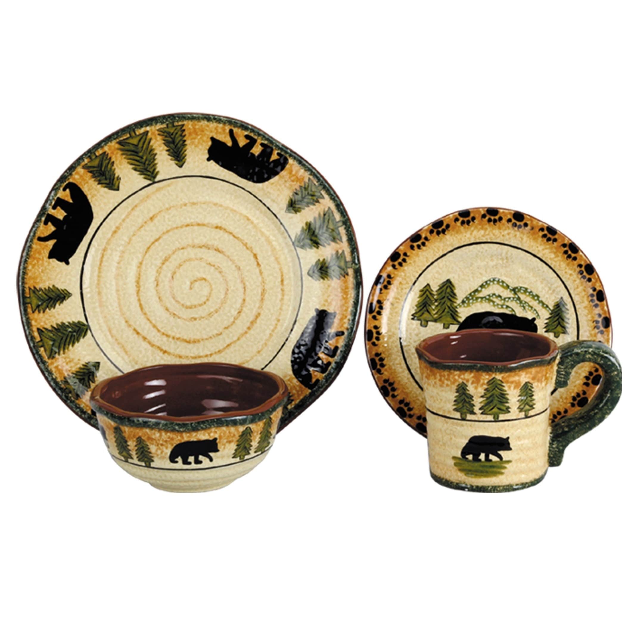 Rustic Bear Coffee Mugs Set of 4 - Handmade Ceramic Cups for Hot & Cold Drinks - Perfect for Camping, Cabin Decor, and Cozy Home Use