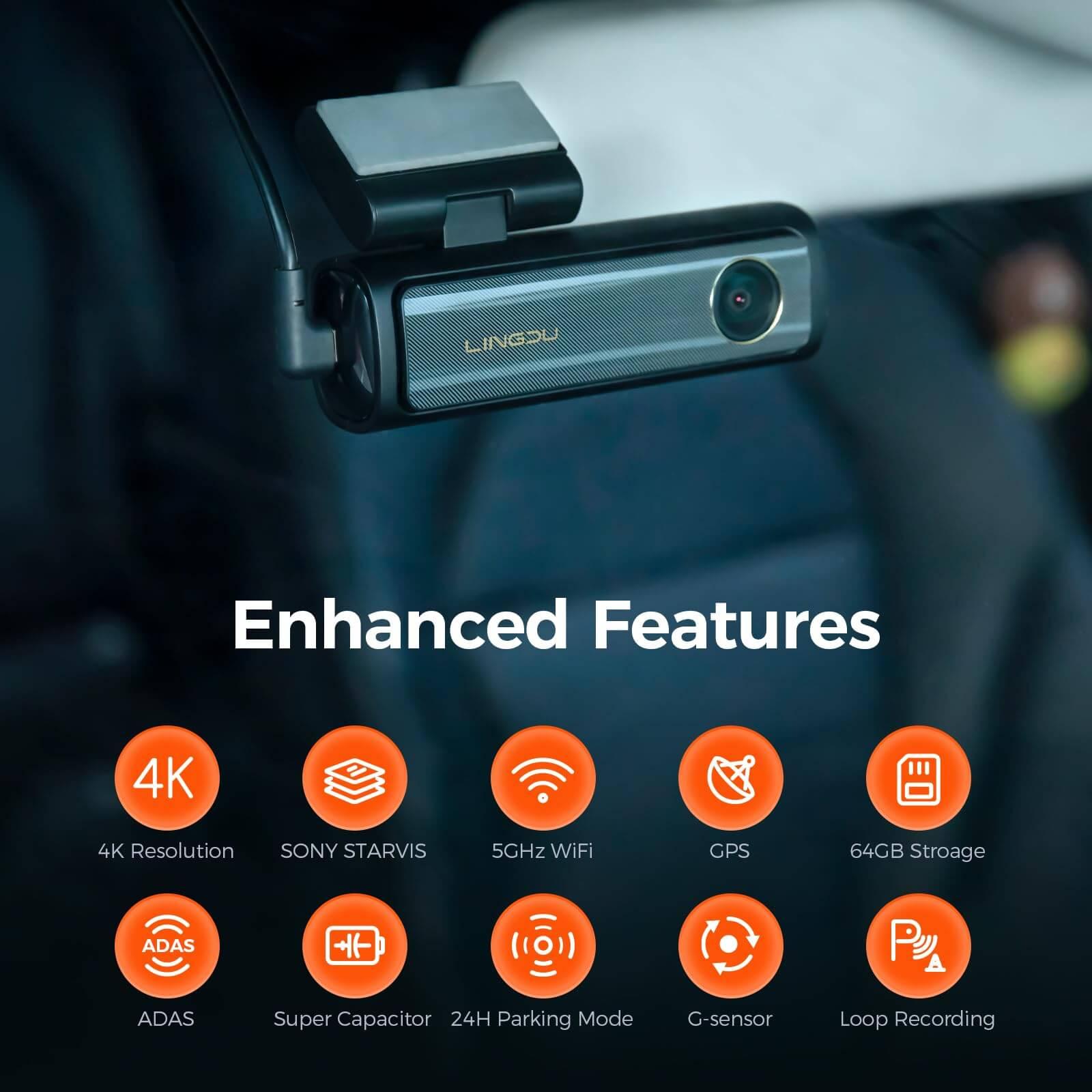 LINGDU AM100 1CH 4K Dash Cam with ADAS, Voice Control & 24H Parking Mode - HD Recording for Cars, Night Vision, G-Sensor, Loop Recording - Perfect for Road Trips, Commuting & Vehicle Security