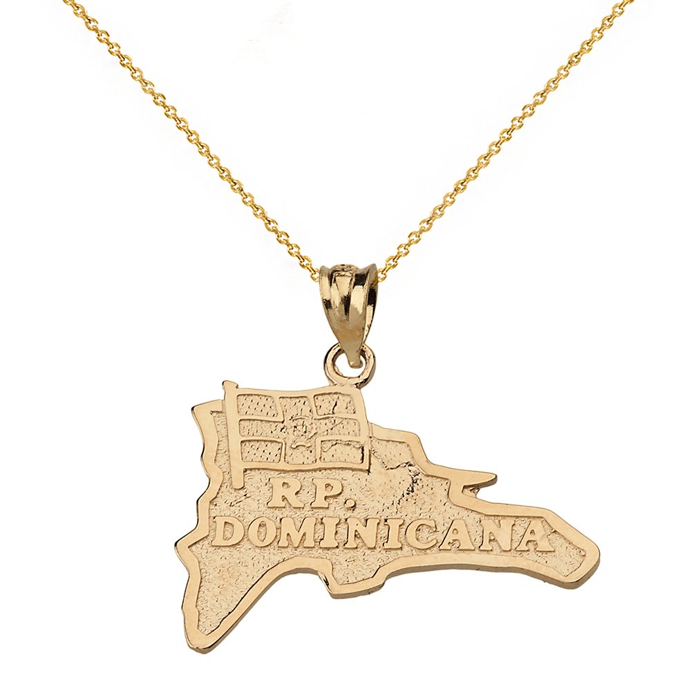 14k Yellow Gold Dominican Republic Map Charm Pendant Necklace - Perfect for Travel Lovers & Gift Giving