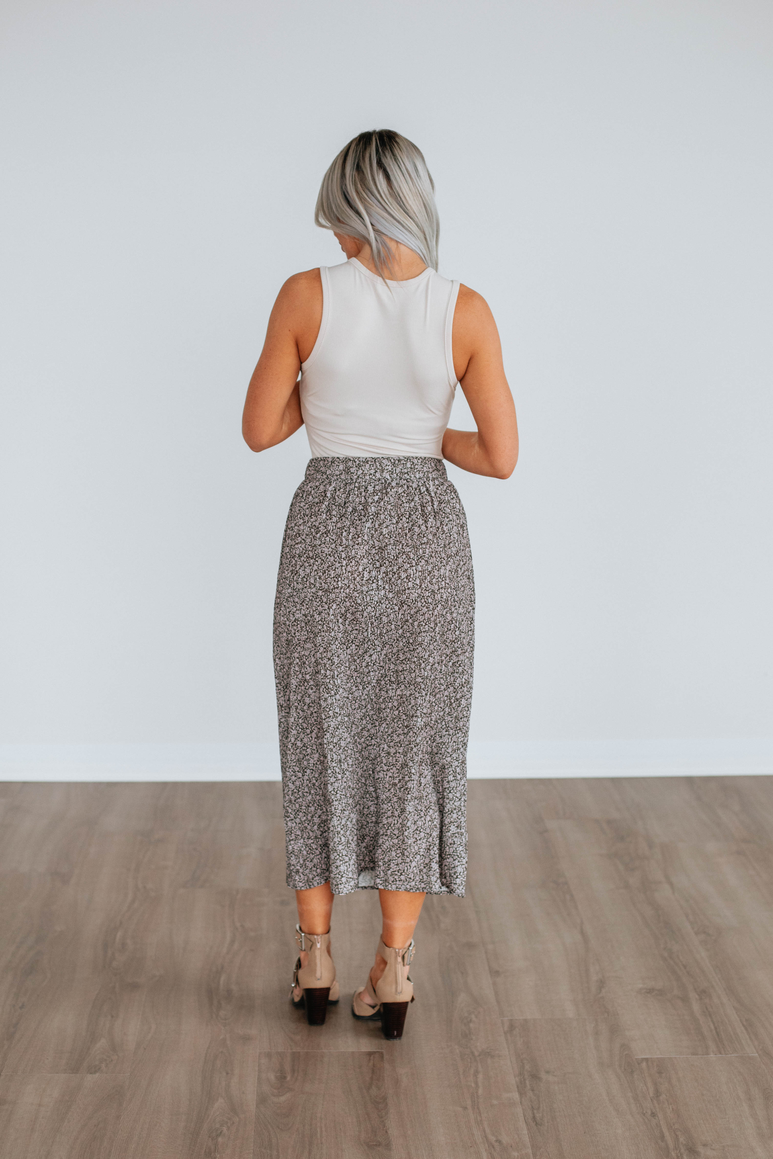 Anika Floral Skirt for Women - Mocha Brown High Waist A-Line Skirt | Perfect for Summer, Beach, and Casual Outings