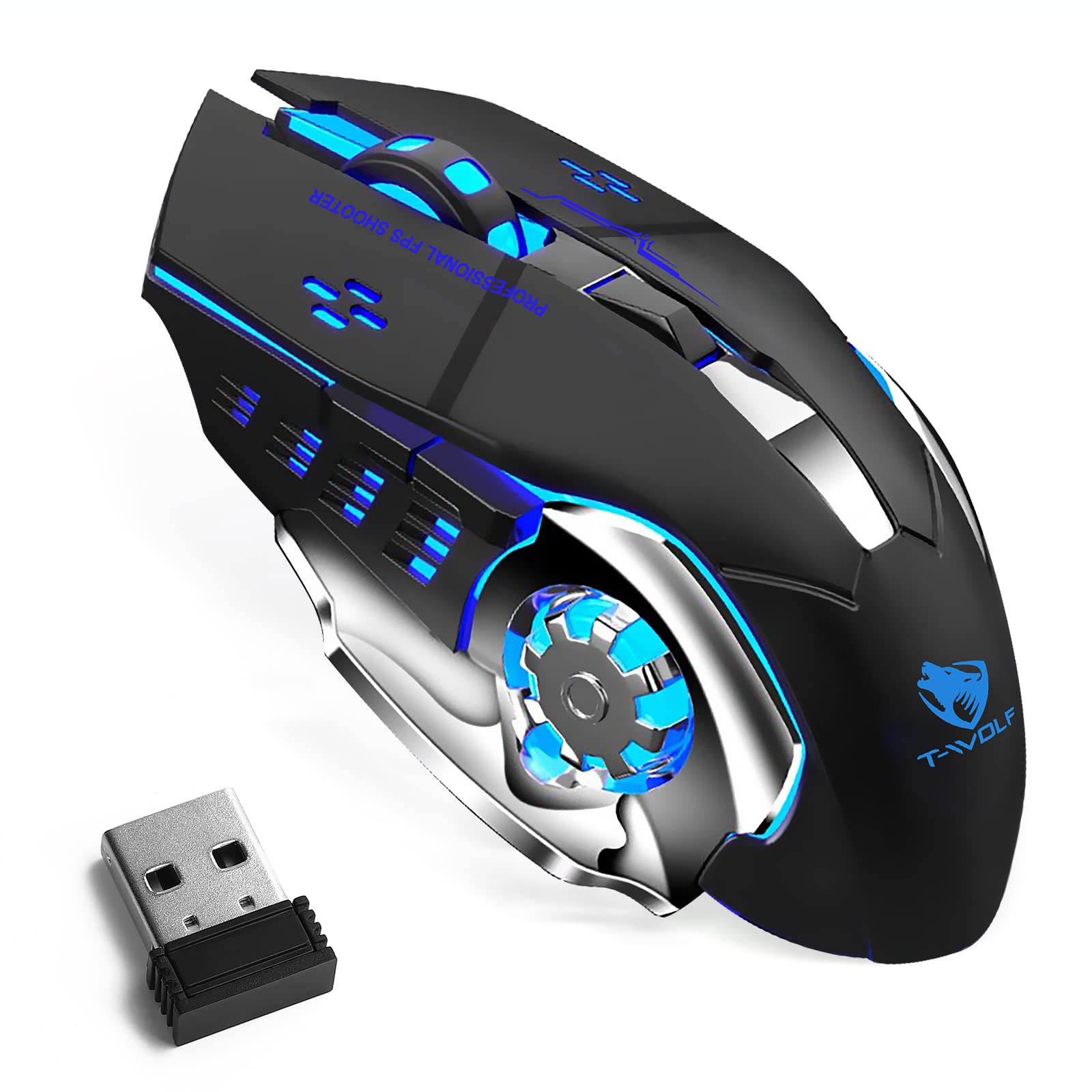 UrbanX Rechargeable Wireless Bluetooth Mouse - Tri-Mode (BT 5.0/4.0+2.4Ghz) Multi-Device Connectivity, 3 Adjustable DPI, Ergonomic Silent Optical Mouse for ASUS Gaming Laptops & PC (Blue Black) - Perfect for Office Work, Gaming, and Travel Use