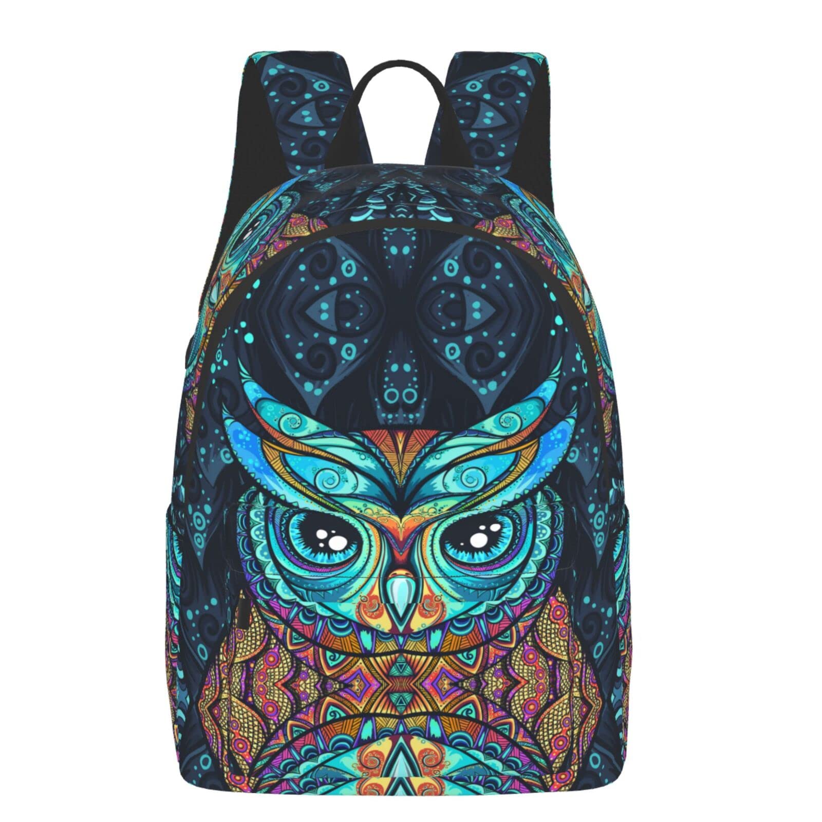Delerain 16 Inch Owl Print Laptop Backpack - Cute Cartoon School Bookbag with USB Charging Port, Water Resistant College Backpack for Women & Men - Perfect for Travel, Work, and Daily Commute