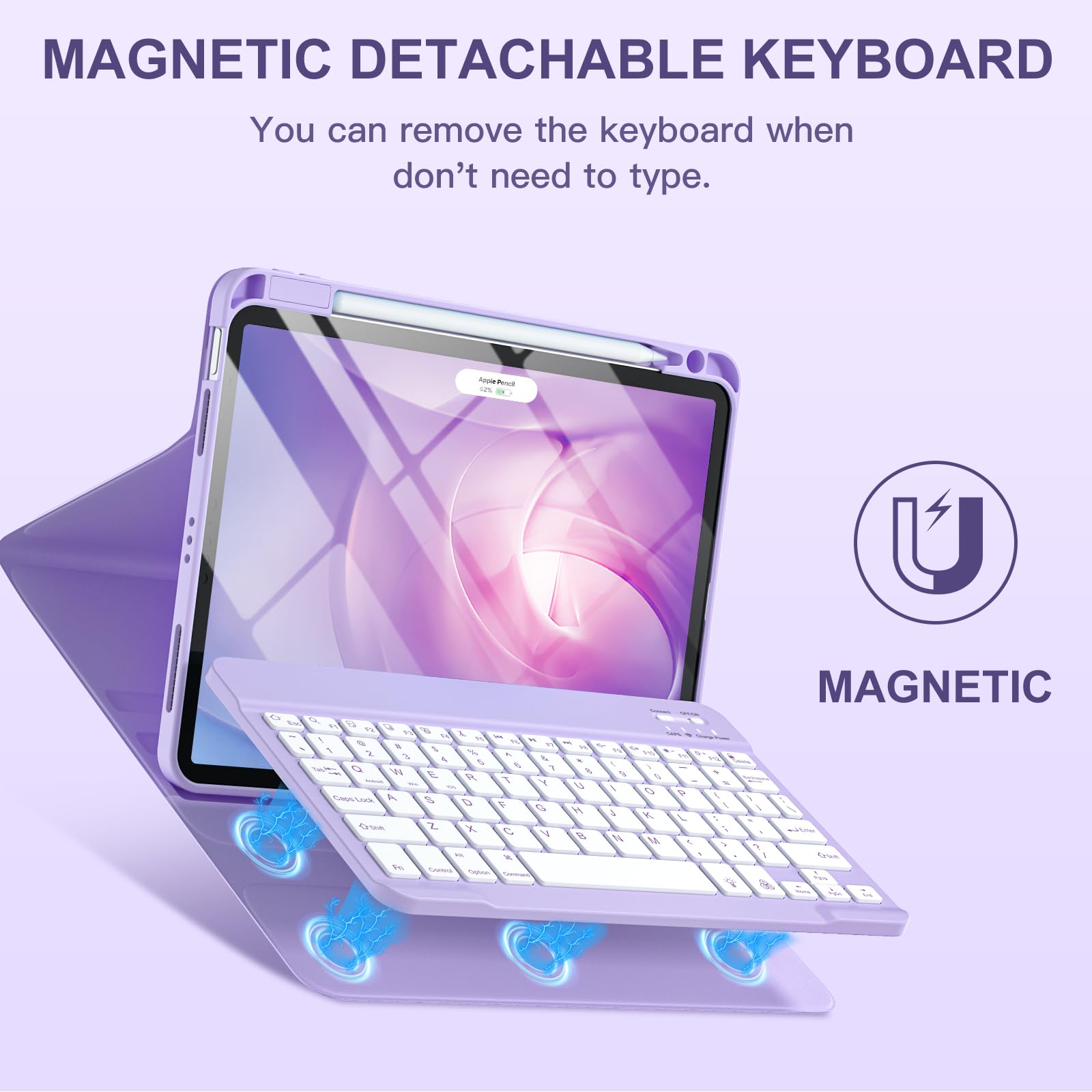 Backlit Detachable Keyboard Case for iPad Air 11-inch (5th/4th Gen) & iPad Air M3/M2 (2024/2025) - Folio Cover with Apple Pencil Holder | Perfect for Work, Study & Travel (Purple)