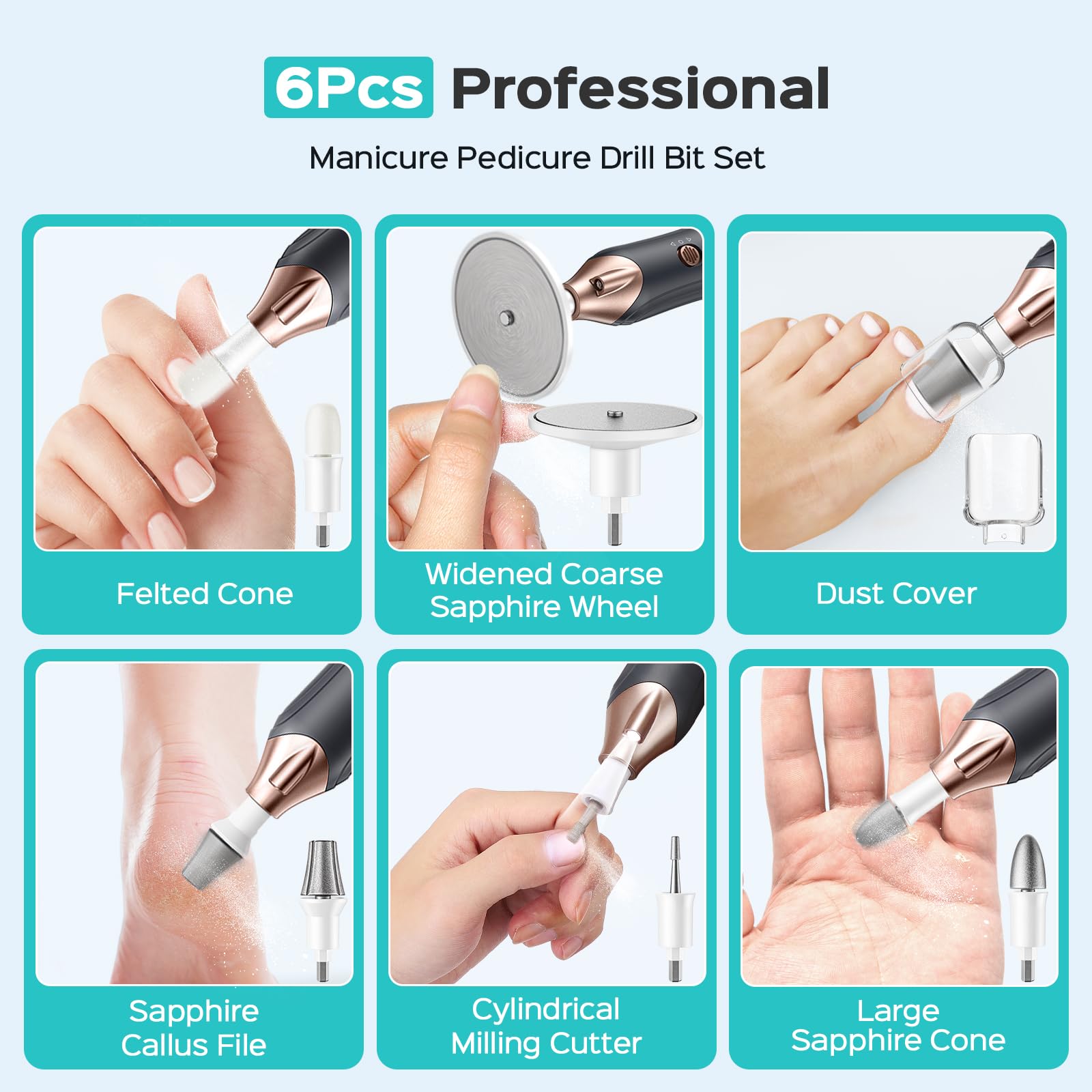 COSLUS Professional 5-in-1 Electric Nail File Kit - Cordless Manicure & Pedicure Set with 5 Speeds & Wide Grinder for Thick Nails - Perfect for Home Salon, Men, Women & Seniors - Ideal for Toenail, Hand & Feet Care - Black C43 Model