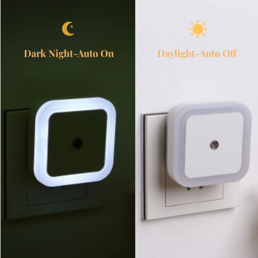 Othmro 6-Pack Warm White LED Plug-in Night Lights with Auto Dusk-to-Dawn Sensor - ABS L65×W65×H68 Christmas & Bedroom Lighting for Hallway, Kitchen, Nursery (White, EU Plug)