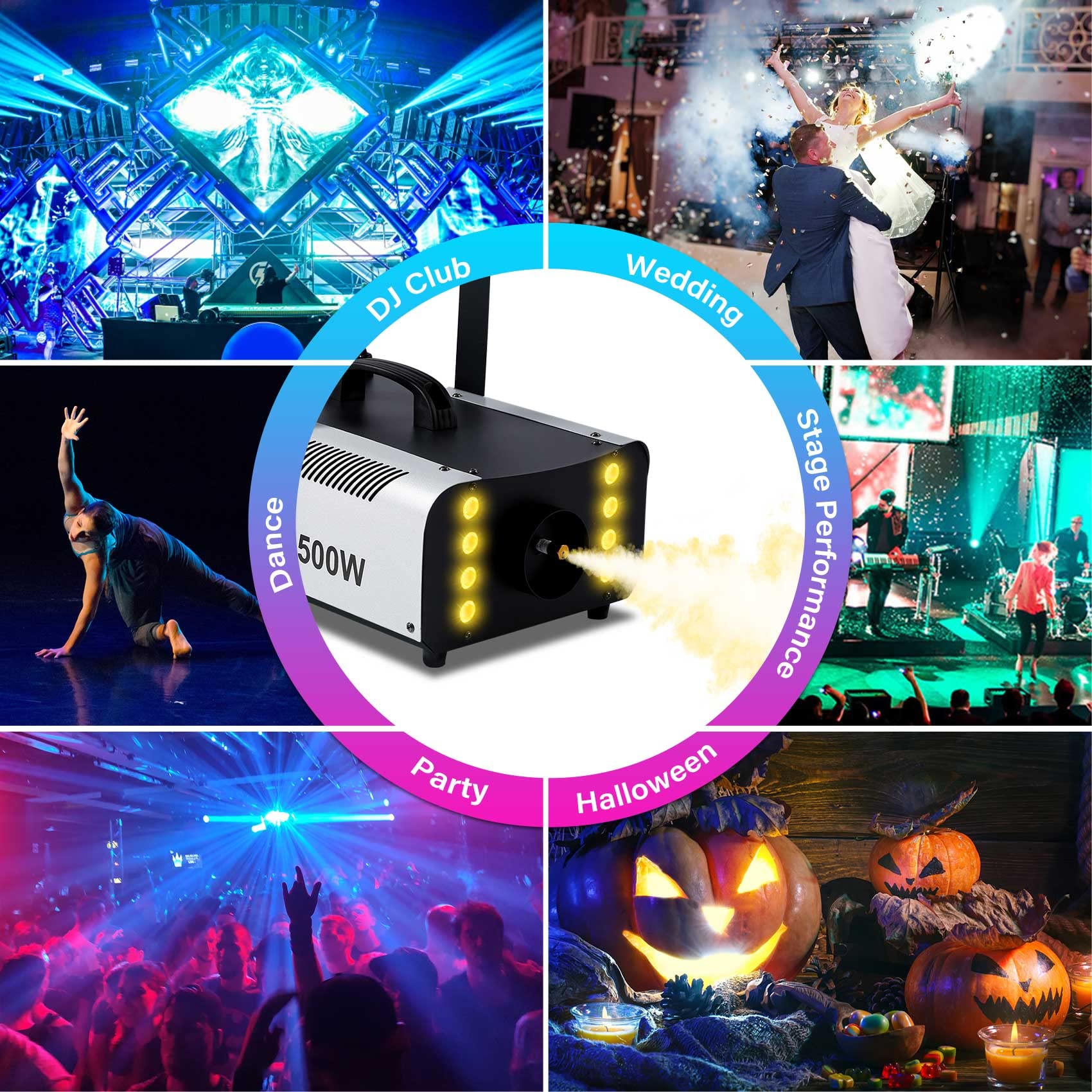1500W TCFUNDY Fog Machine with RGB 8 LED Lights & Remote Control - Perfect for DJ Shows, Halloween Parties, Wedding Events, and Stage Performances
