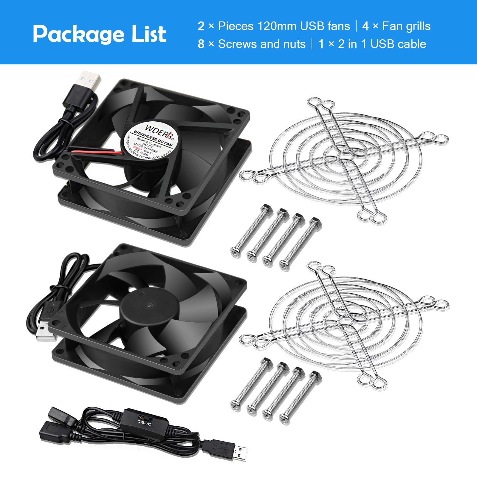 80mm USB PC Case Cooling Fan - Quiet 5V with Speed Controller (2-Pack) for Gaming & Office Desktops