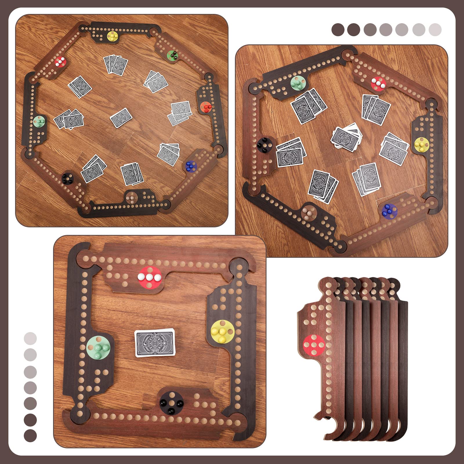 Kathfly Jokers and Marbles Board Game Set - 8 Wooden Boards, 40 Colorful Marbles & Pegs, 3 Decks of Playing Cards - Classic Family Strategy Game for 4-8 Players (Retro Edition) - Perfect for Game Nights, Parties, and Family Gatherings