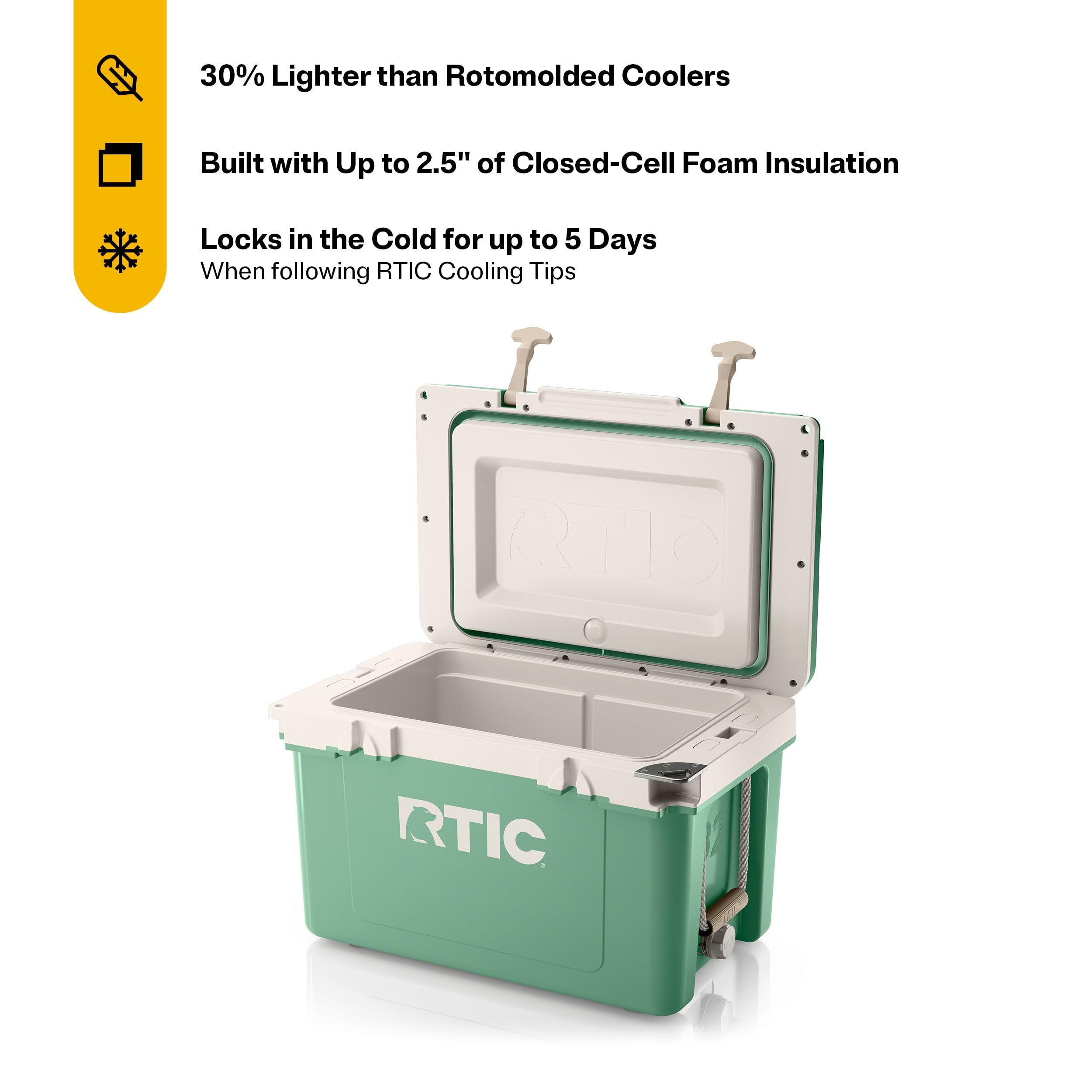 RTIC Ultra-Light 32 Quart Hard Cooler - Insulated Ice Chest for Drinks, Beverages, Camping & Outdoor Activities | 30% Lighter Than Rotomolded Coolers | Perfect for Beach, Picnic, Fishing, Boating & BBQ Parties