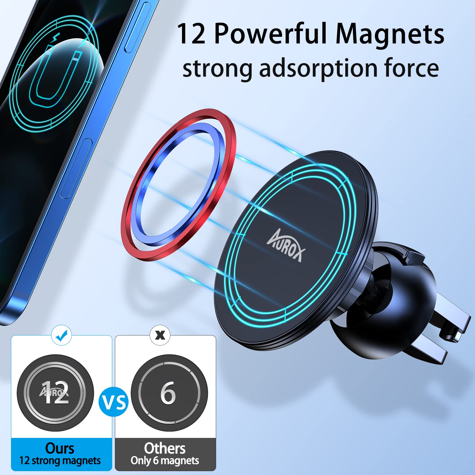 Magnetic Car Phone Holder for iPhone 15 14 13 12 Series - 360° Adjustable Magsafe Compatible Air Vent Phone Mount - Secure Hands-Free Driving (Black) | Perfect for GPS Navigation, Music Control & Safe Commuting