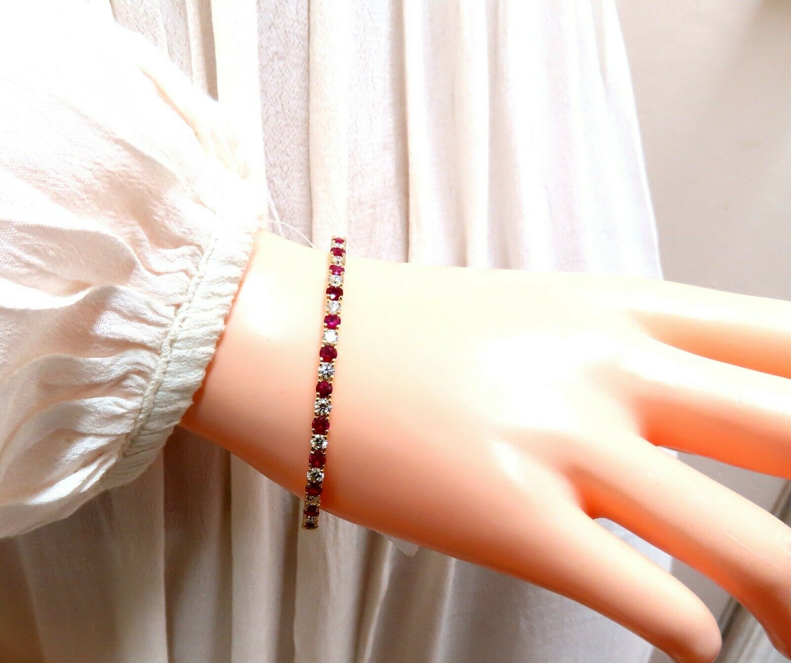 7.80ct Natural Round Cut Ruby & Diamond Bangle Bracelet in 14K Gold - Flexible Design for Women, Perfect for Weddings, Anniversaries & Special Occasions