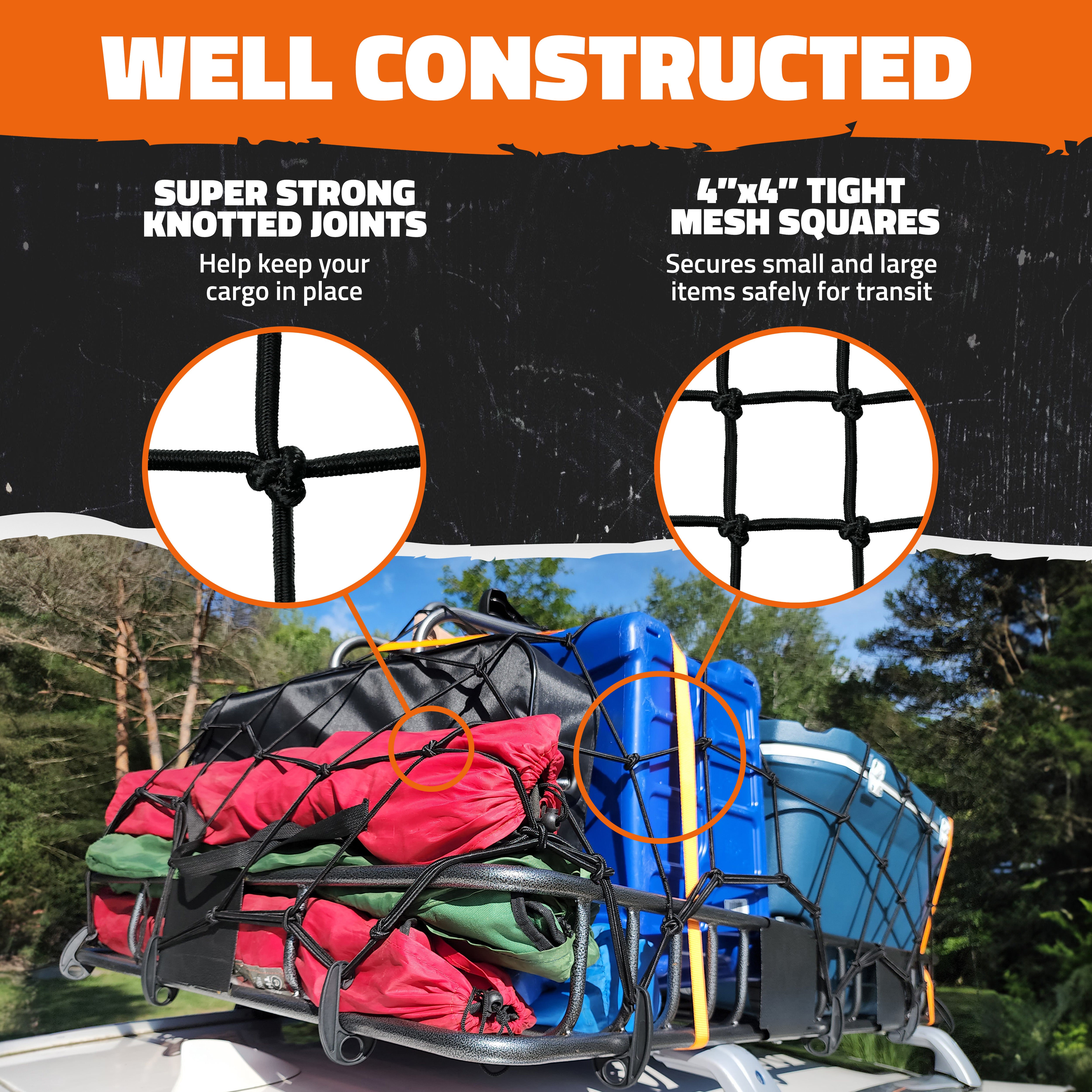 Heavy Duty Cargo Bungee Nets - Extra Strong Elastic Truck Bed Net for Securing Loads - Perfect for Pickup Trucks, ATVs, and Motorcycle Cargo