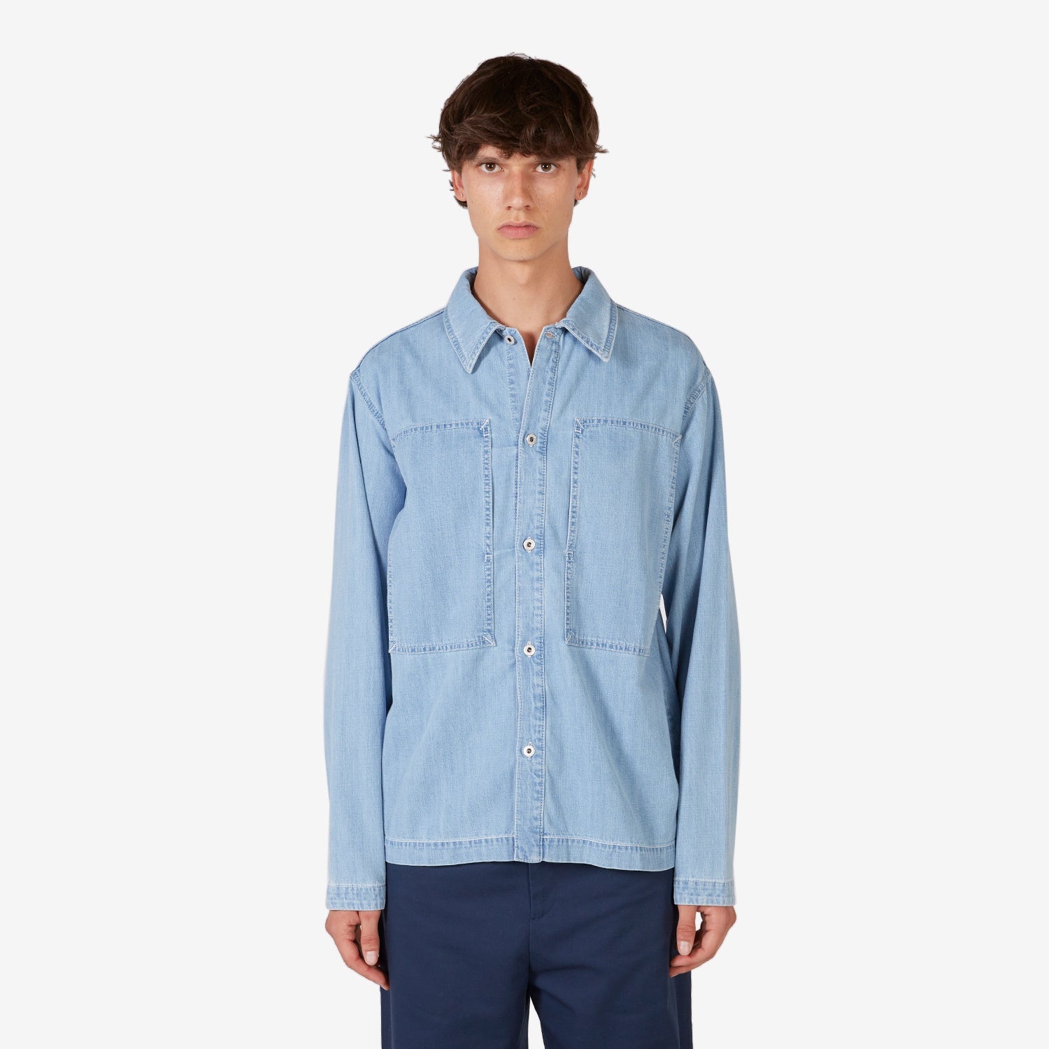 Stone Bleached Overshirt Blue Denim Jacket for Men - Casual Streetwear Shirt for Spring & Fall Layering | Perfect for Outdoor Activities, Travel and Daily Wear