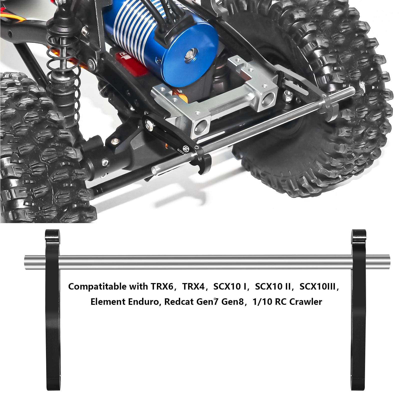 GOUPRC 1/10 Scale Adjustable Metal Bumper Set for RC Crawler - Front & Rear Bumper Upgrade Compatible with Axial SCX10, Element Enduro, Gen7, Gen8, TRX4, TRX6 - Durable Off-Road Accessories for Rock Crawling & Trail Adventures (Black)