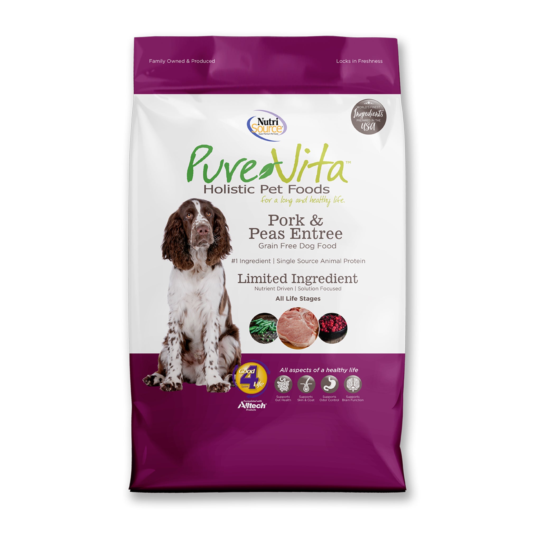 Pure Vita Grain-Free Pork & Peas Dry Dog Food - High Protein, Natural Ingredients for Adult Dogs - Perfect for Sensitive Stomachs & Allergies