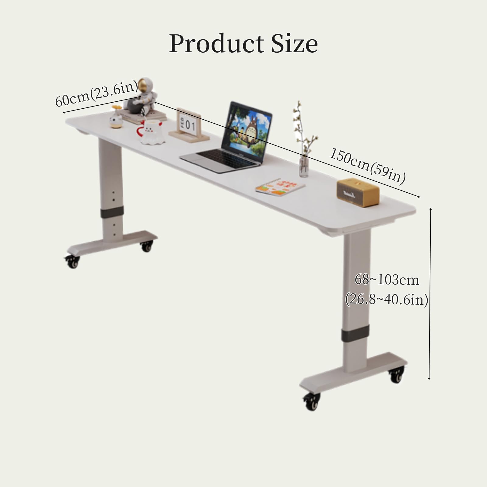 Adjustable Overbed Table with Wheels - Mobile Desk for Laptop & Reading in Bed