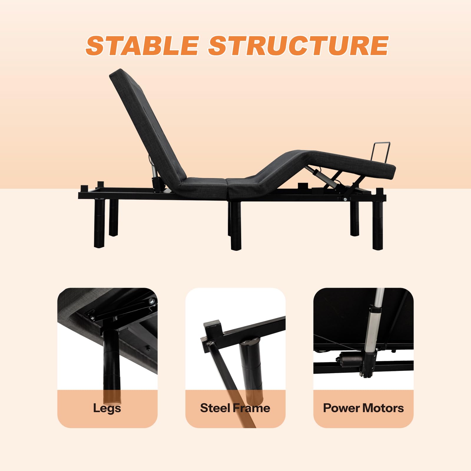 Adjustable Bed Frame Twin XL with Wireless Remote, 4 USB Ports & Under-Bed Light - Electric Adjustable Base with Head/Foot Incline, Customizable Leg Heights - Easy Assembly for Home, Dorm, or Guest Room Use