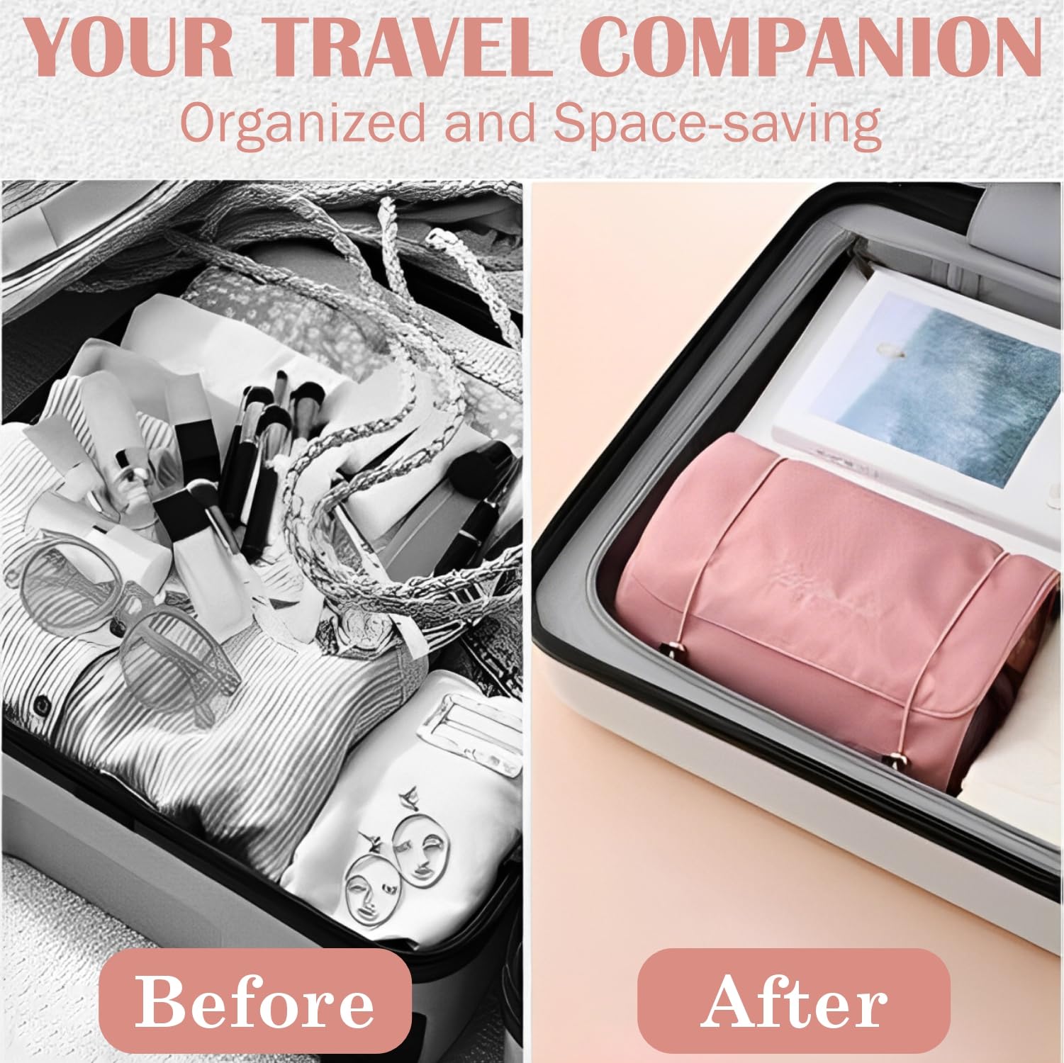 Large Capacity 4-in-1 Cosmetic Mesh Bag | Makeup Organizer & Toiletry Pouch for Women & Men | Portable Travel Makeup Bag | Waterproof Cosmetic Storage (Pink) - Perfect for Travel, Gym, Daily Use & Makeup Essentials Organization