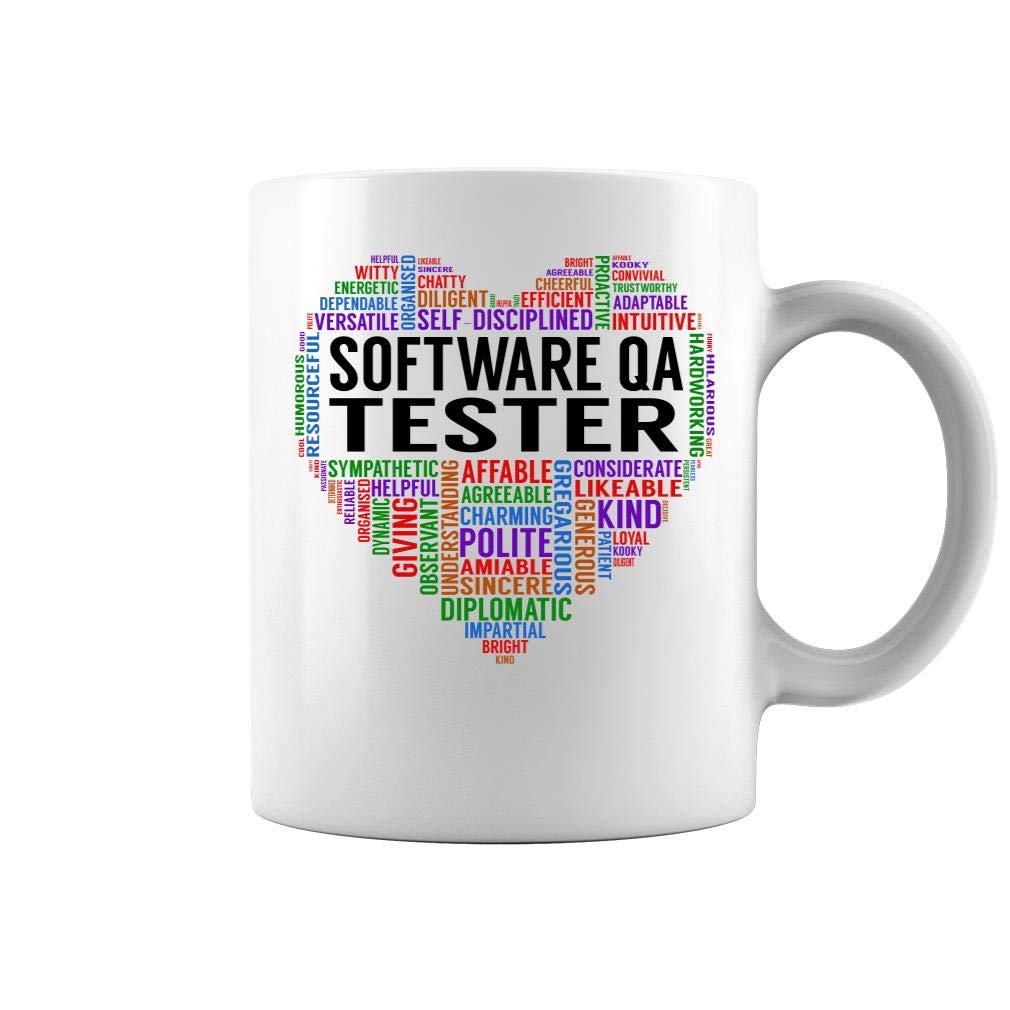 Software QA Tester Heart White Ceramic Coffee Mug - Double Sided Printed Design - Perfect for Office Gifts, Programmer Appreciation & Tech Team Motivational Present