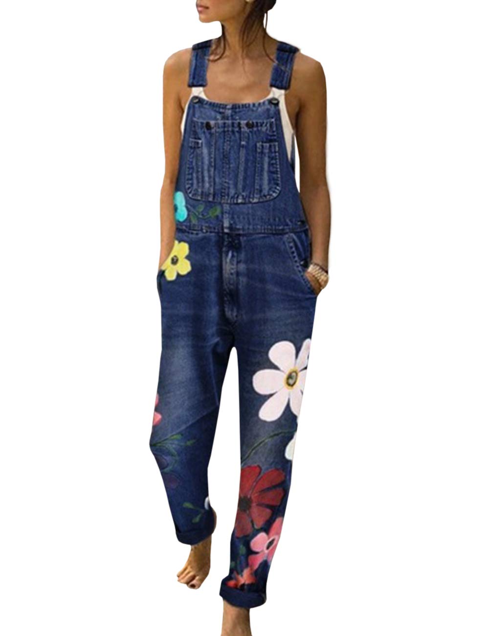 Sexyshine Women's Classic Distressed Denim Bib Overalls - Casual Long Jumpsuit for Women, Vintage Style Denim Overalls with Adjustable Straps - Perfect for Outdoor Activities, Music Festivals & Streetwear Fashion