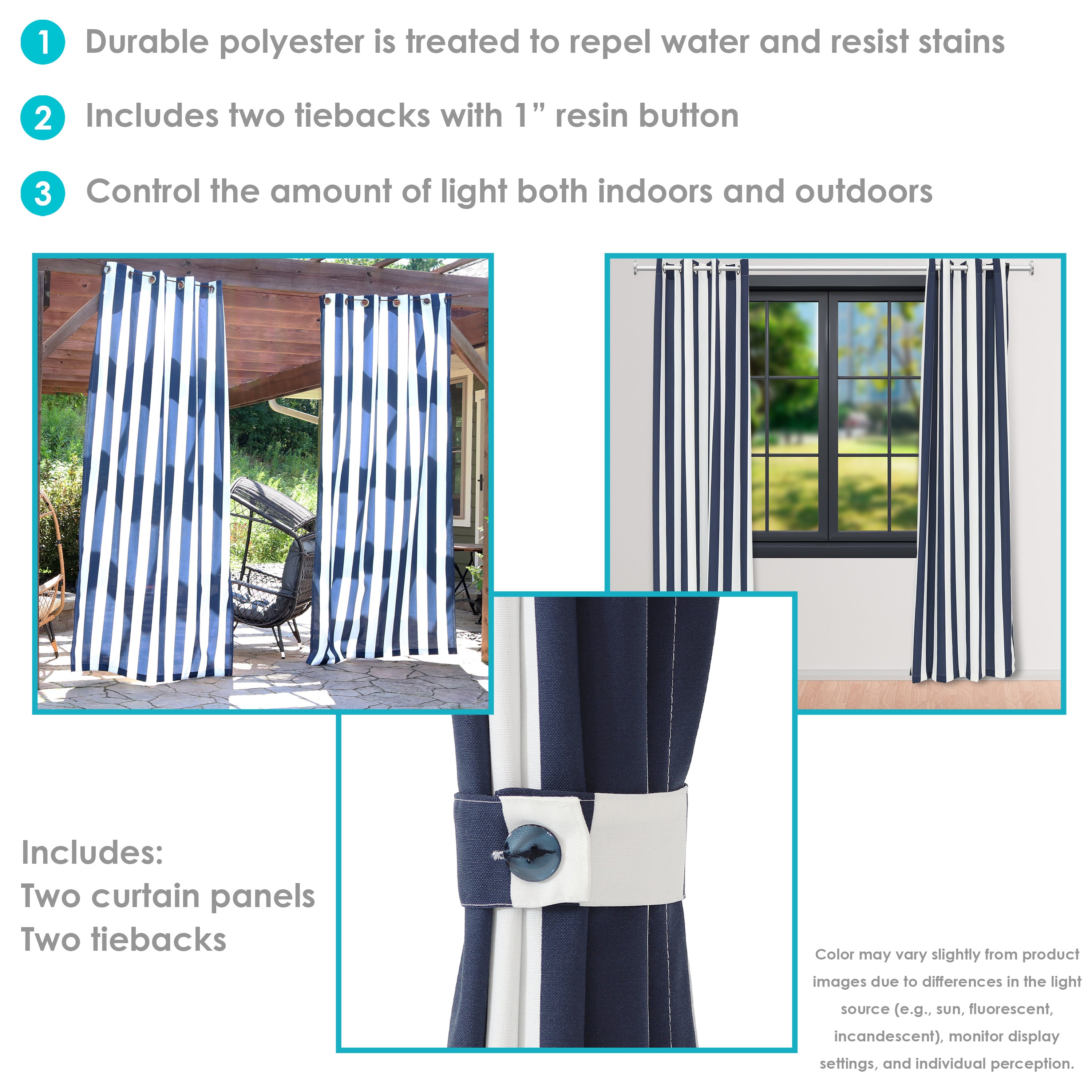 Sunnydaze Designer Eyelet Outdoor Curtain Panels 52 x 108 - Waterproof Sun Shade Curtains for Patio, Deck, Porch & Backyard Privacy Protection