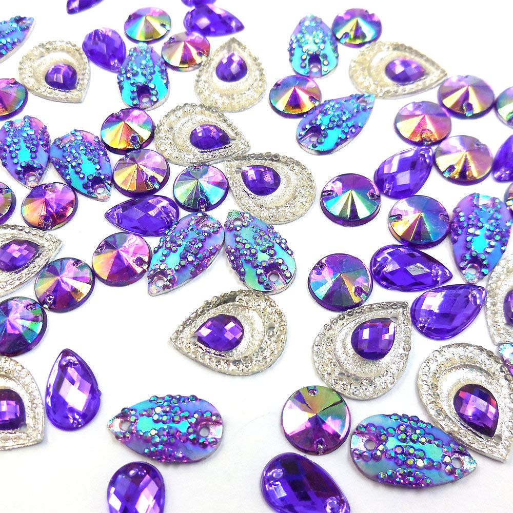 170Pcs Mixed Shape Round Drop Purple AB Resin Loose Beads for DIY Sewing Crafts - Rhinestones, Crystals, Gems for Wedding Dresses, Evening Wear, Clothing Decoration & Fashion Accessories