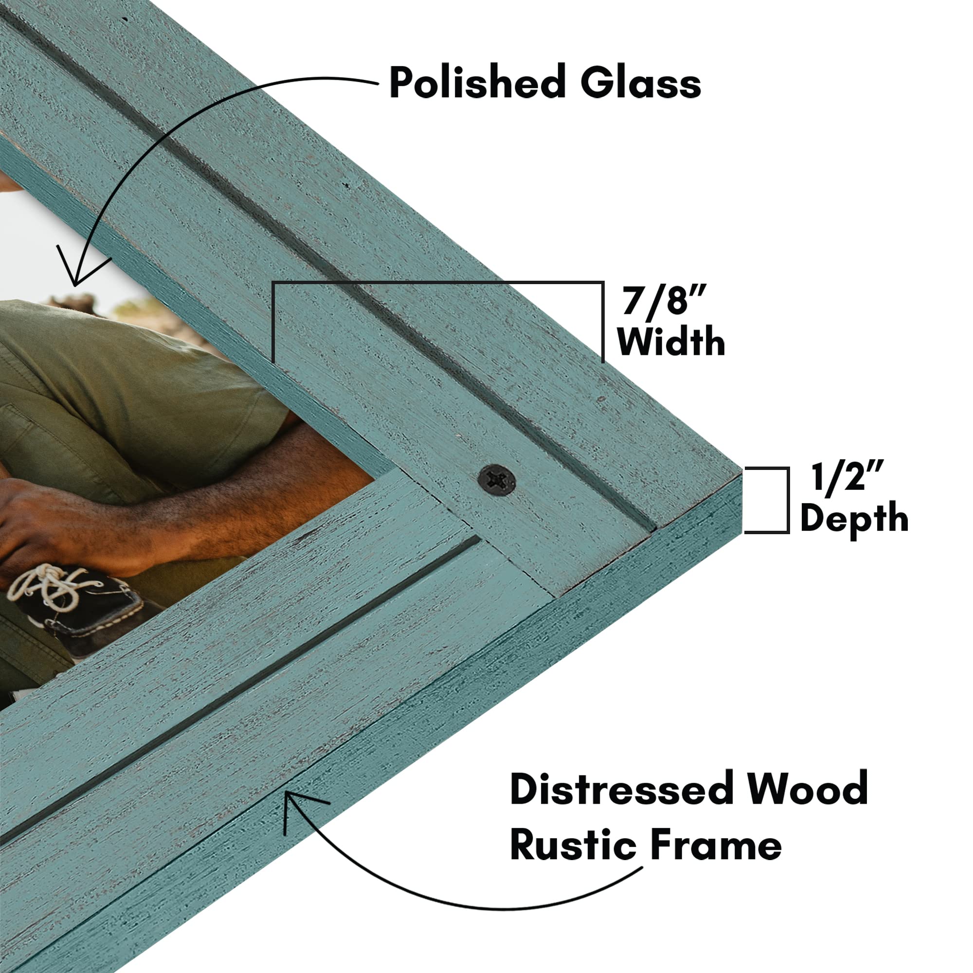 Americanflat 9x12 Distressed Wood Picture Frame - Turquoise Blue for Wall & Tabletop Decor