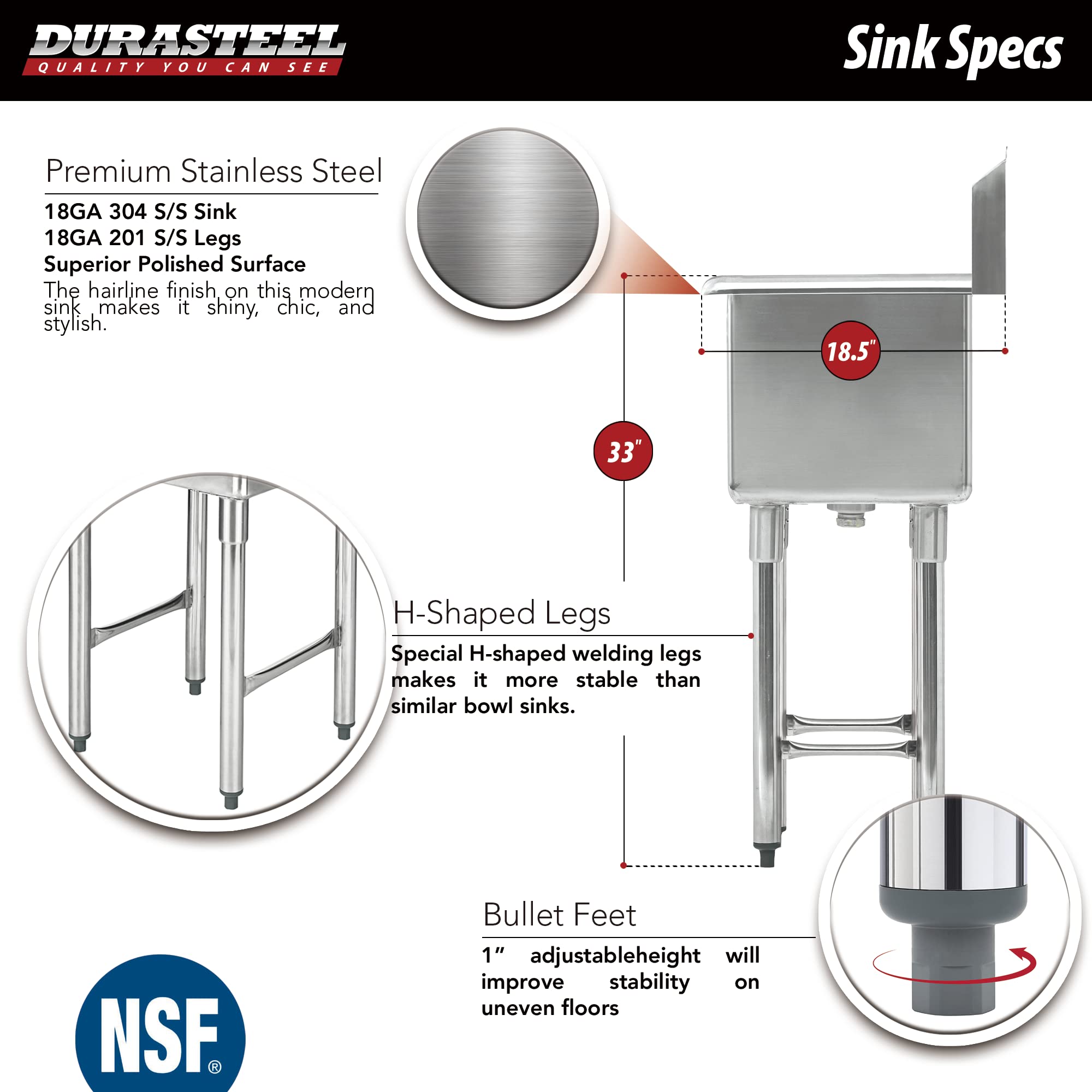 DuraSteel Prep Small Utility Sink - 15