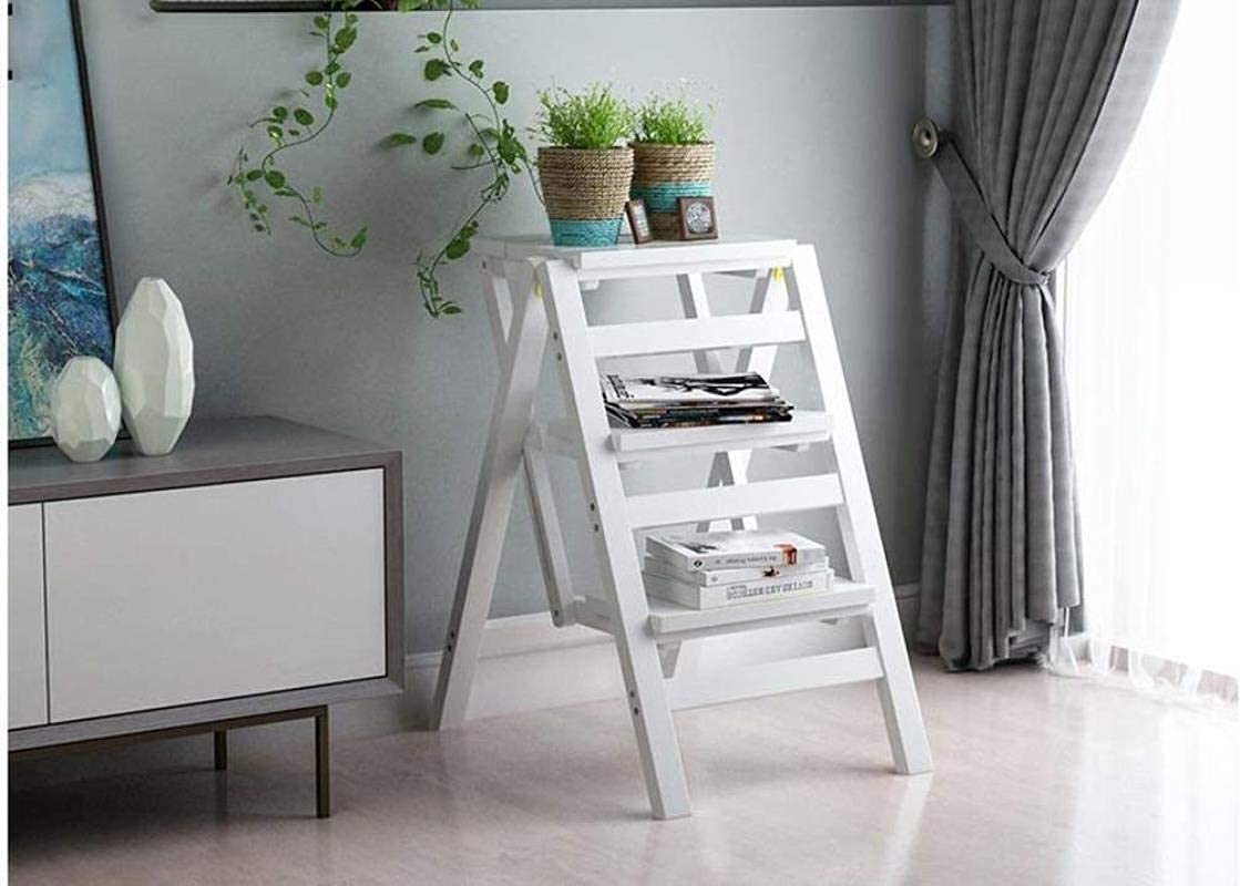 NEVKA 2-in-1 Folding Step Stool Ladder - 42×55×68cm White - Heavy Duty Non-Slip Home Step Stool for Kitchen, Bathroom & Storage - Multi-Functional Foldable Step Stool with Thickened Inner Frame