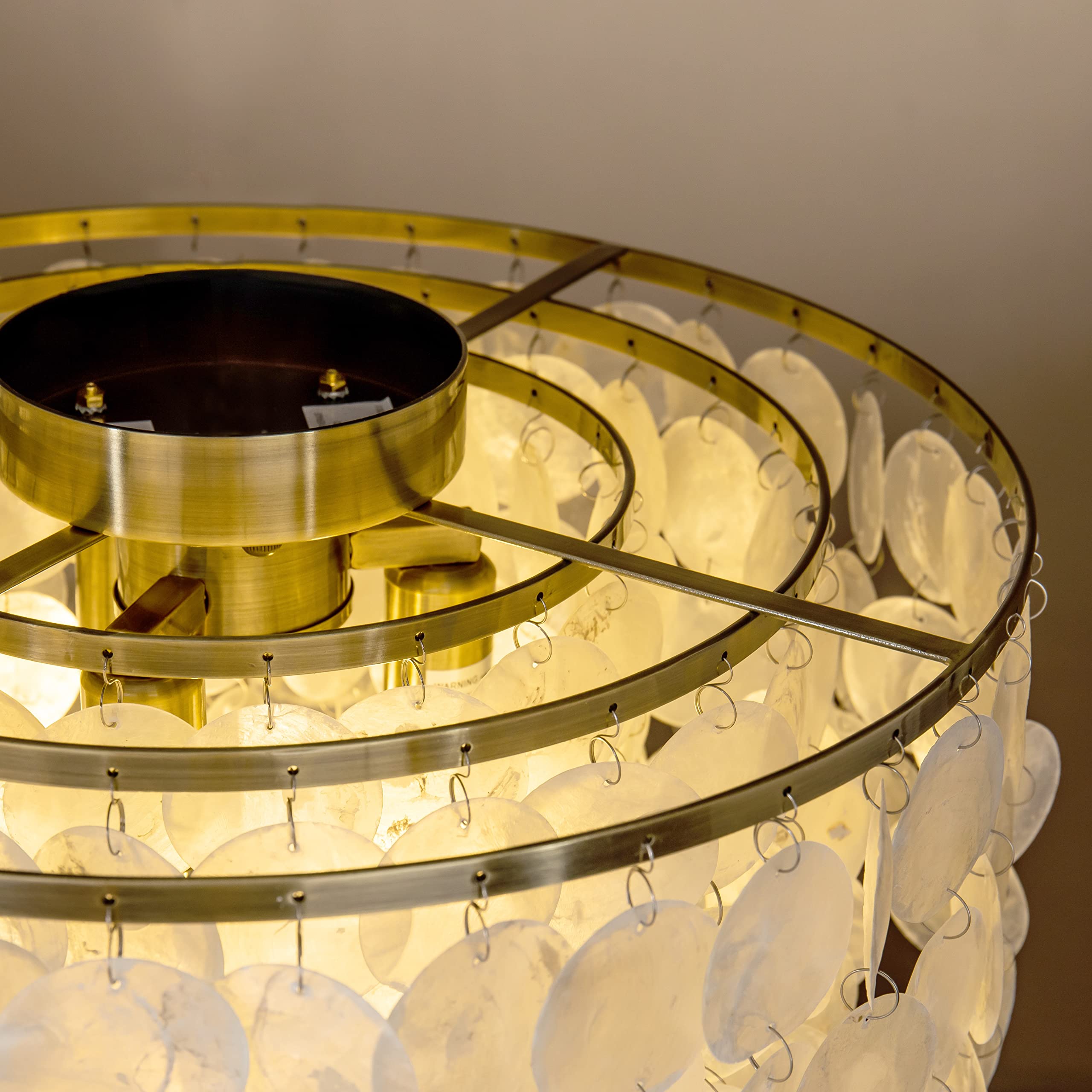 Coastal Natural Capiz Shell Tiered Flush Mount Ceiling Light - 18