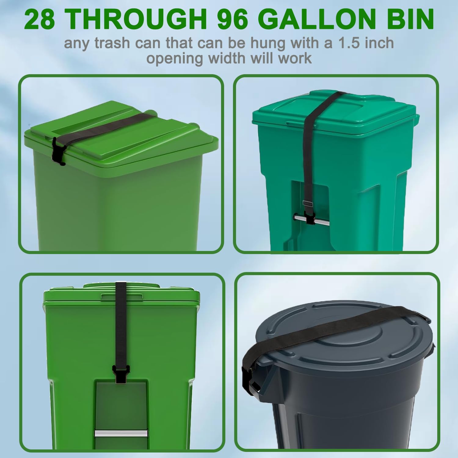 Universal Adjustable Metal Double Claw Trash Can Lock Strap 2PCS - Secure Garbage Bin Lid Lock for Raccoons & Animals - Heavy Duty Bungee Cord Belt for Outdoor Trash Cans - Perfect for Backyard, Campsite & Home Security